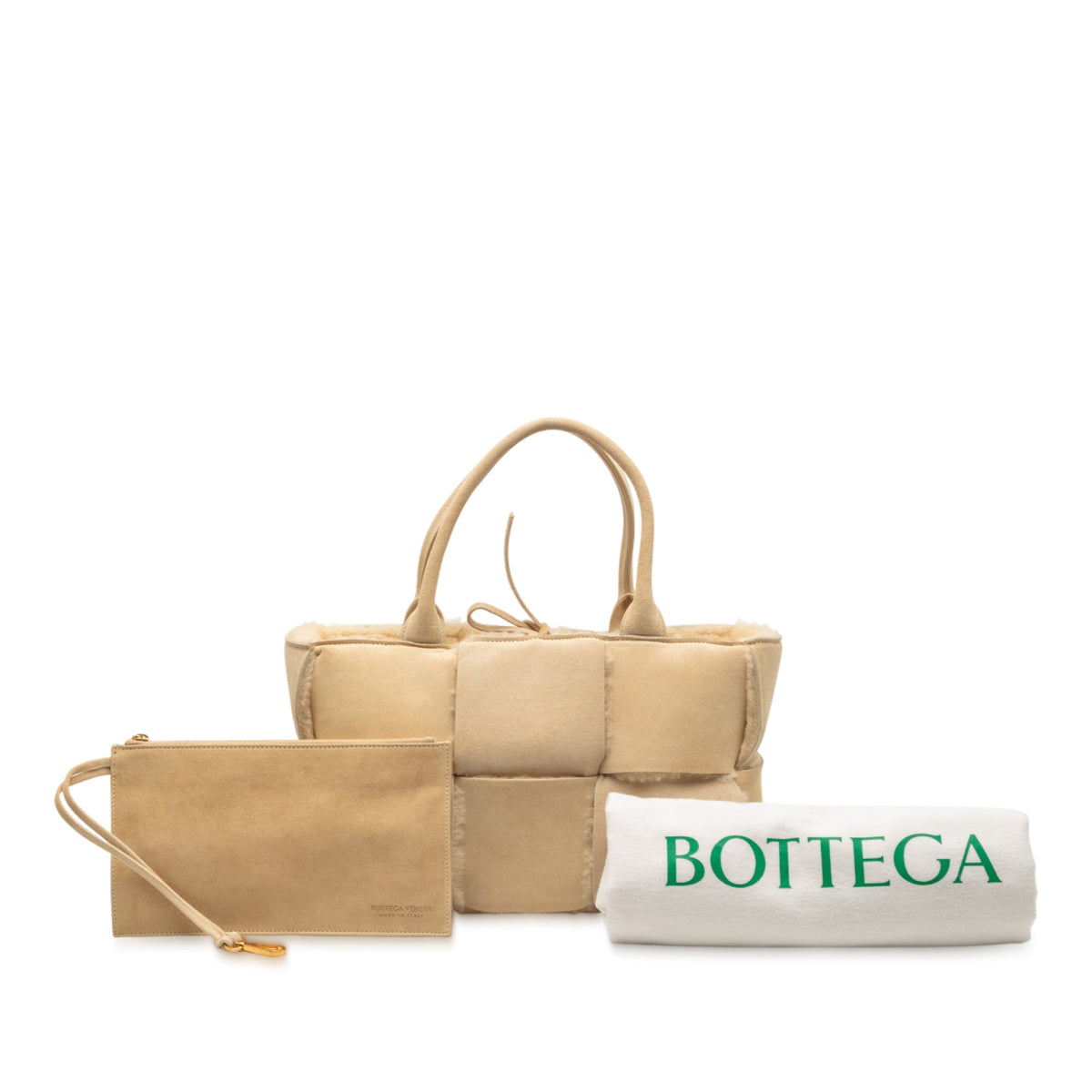 Bottega Veneta Small Suede and Shearling Maxi Intrecciato Arco Tote