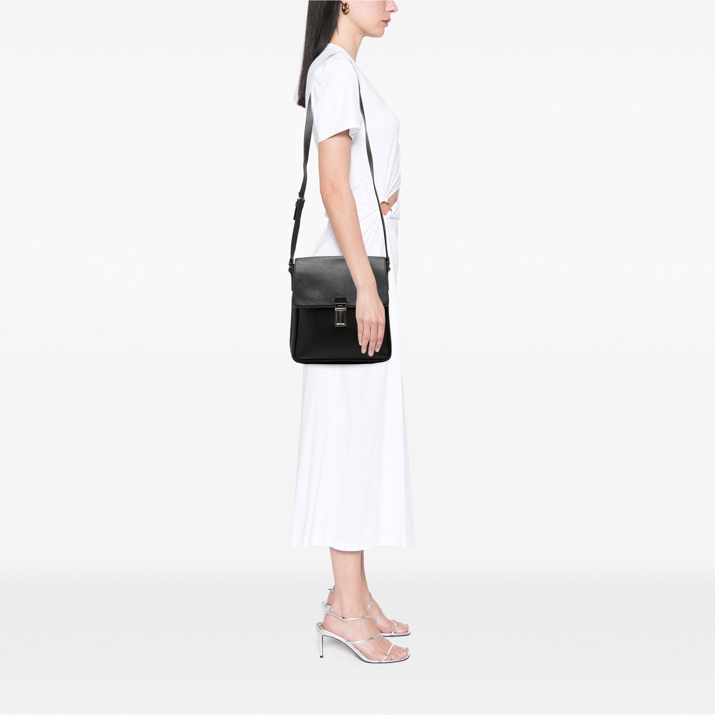 Prada Saffiano Buckle Messenger Bag