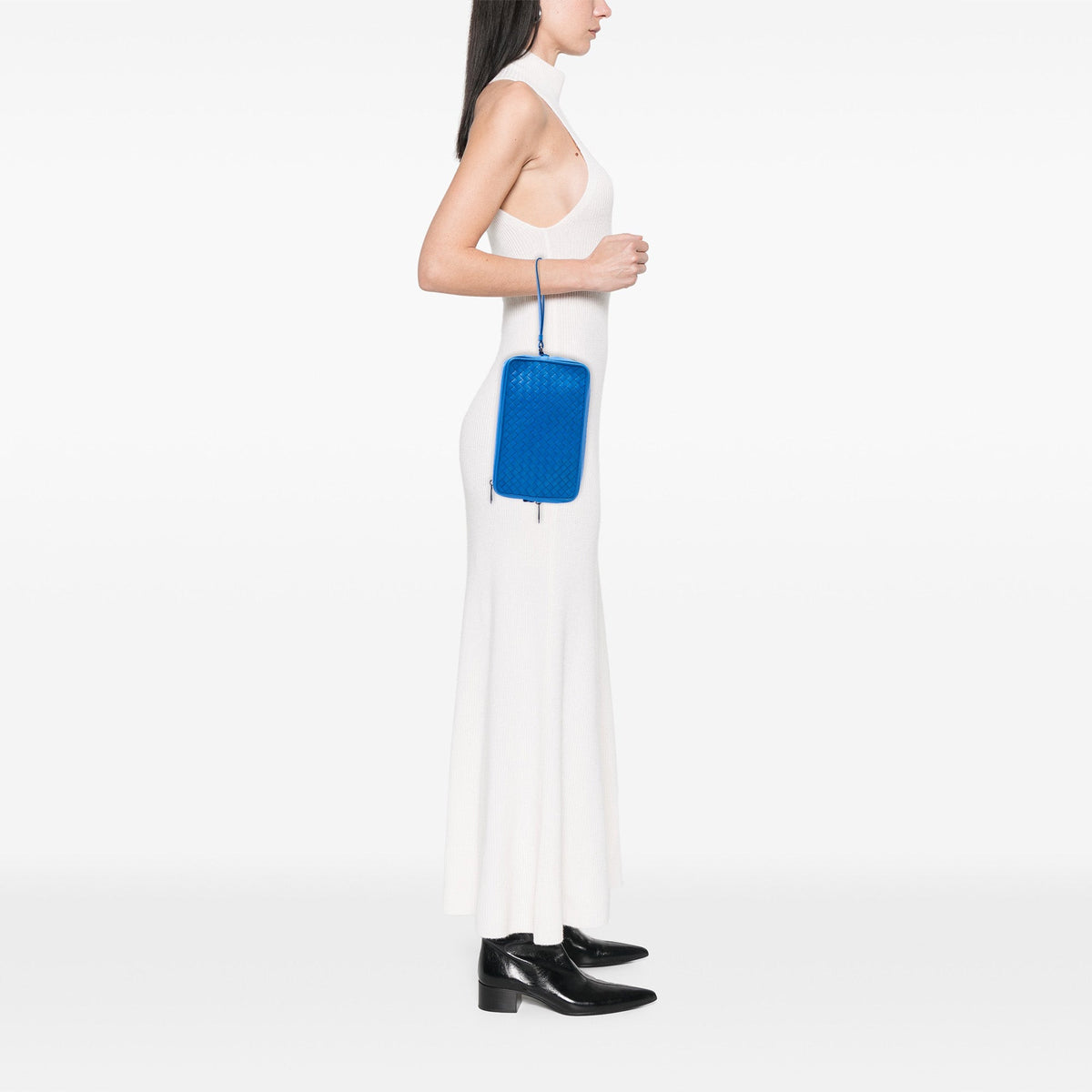 Bottega Veneta Nappa Intrecciato Double Zip Wristlet Clutch — Blue