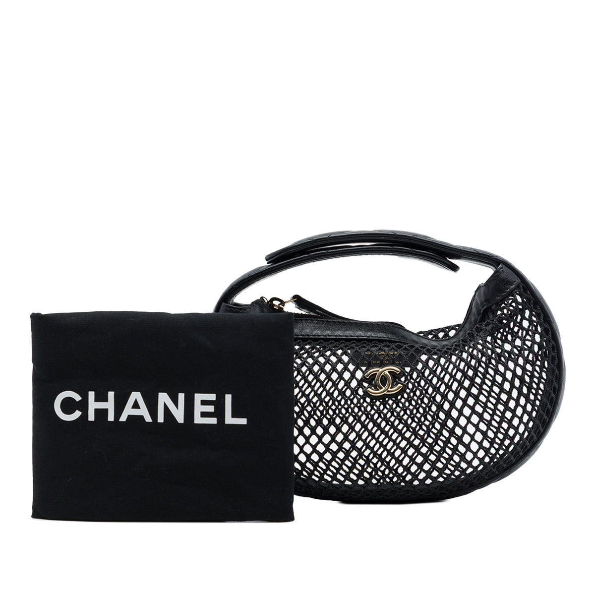Chanel Mini CC Mesh and Quilted Lambskin Hobo Pouch — Black