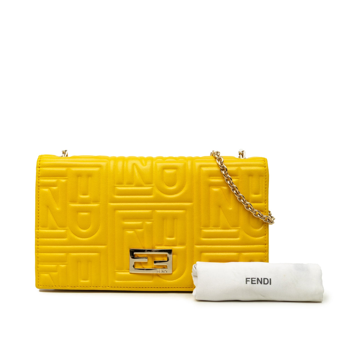Fendi Embossed Nappa Logo Chain Clutch