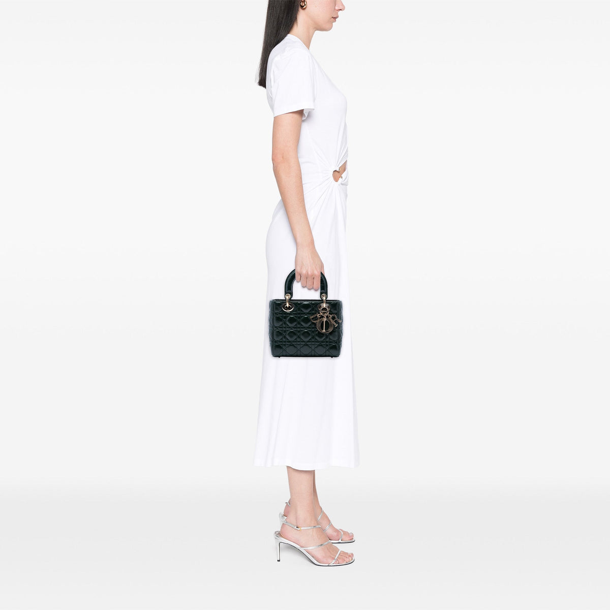Dior Small Crinkled Patent Cannage Lady Dior — Green