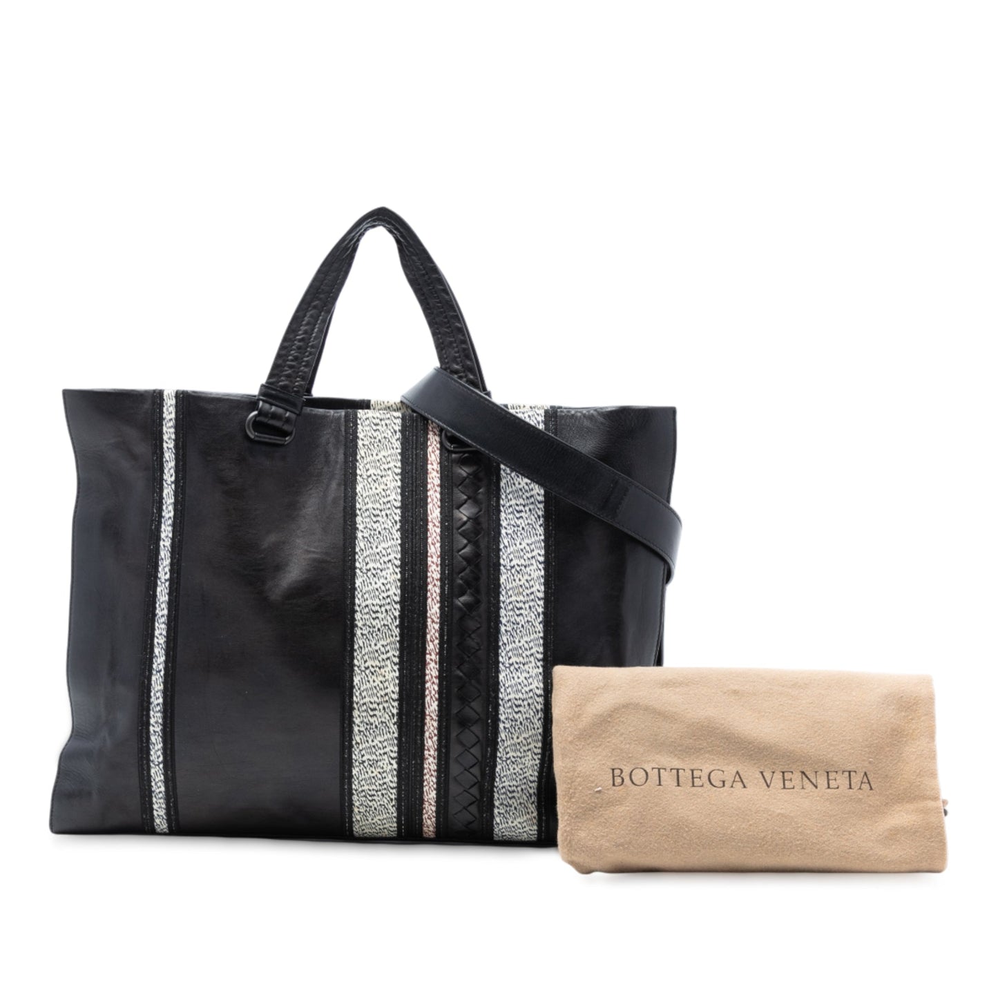 Bottega Veneta Intrecciato Trimmed Nappa Vertical Stripe Tote