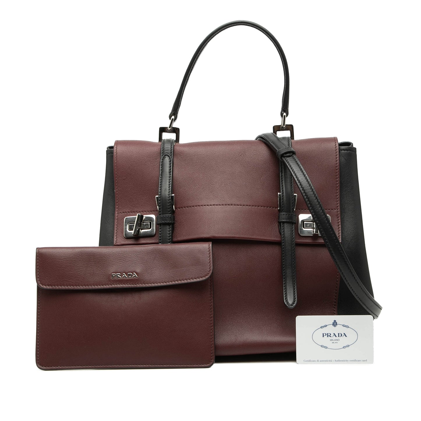 Prada Bicolor Soft Calf Double Turnlock Satchel