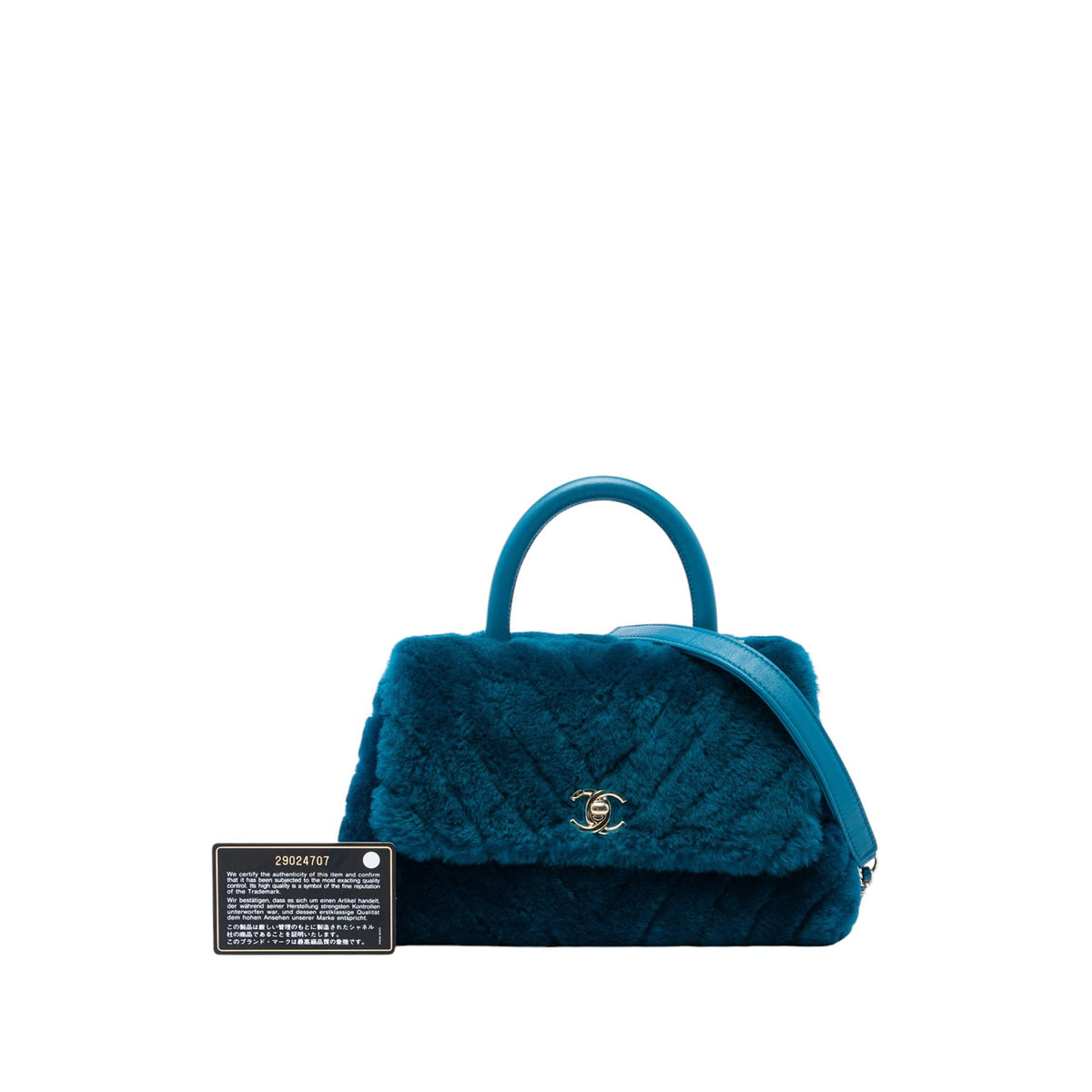 Chanel Mini Chevron Shearling Coco Top Handle Bag — Blue