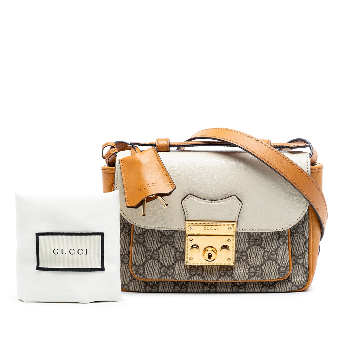 Gucci Mini GG Supreme and Calfskin Padlock Flap Pocket Satchel