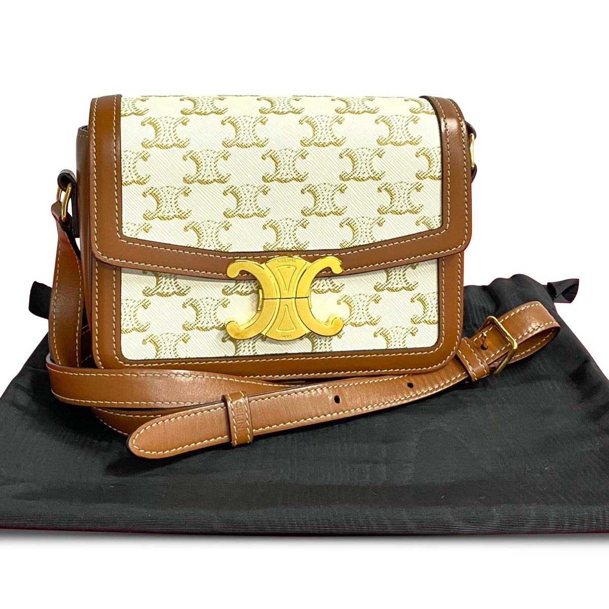 Celine Teen Triomphe Coated Canvas and Calfskin Triomphe Crossbody