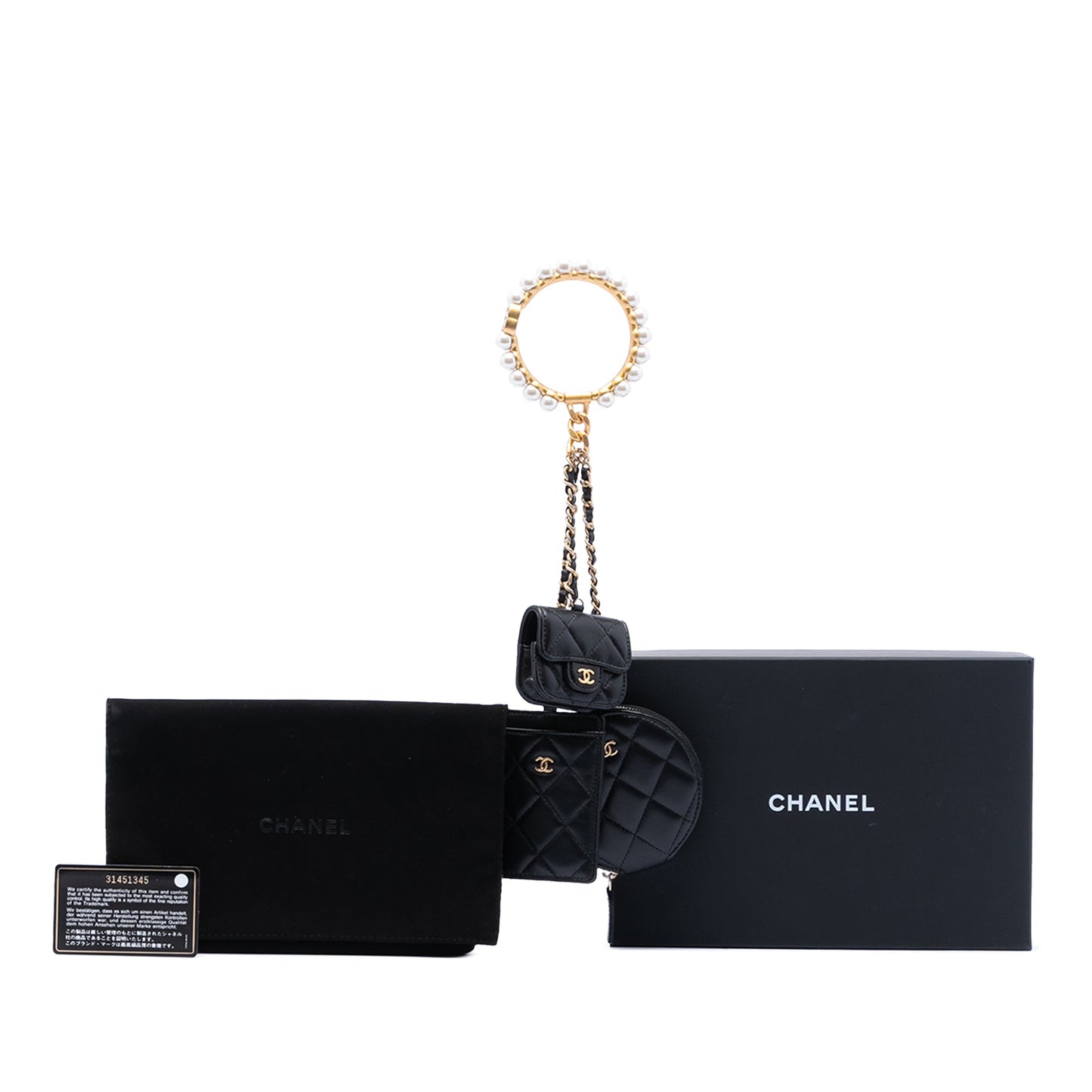 Chanel Quilted Lambskin Pearl Crown CC Wristlet Multi Pouches