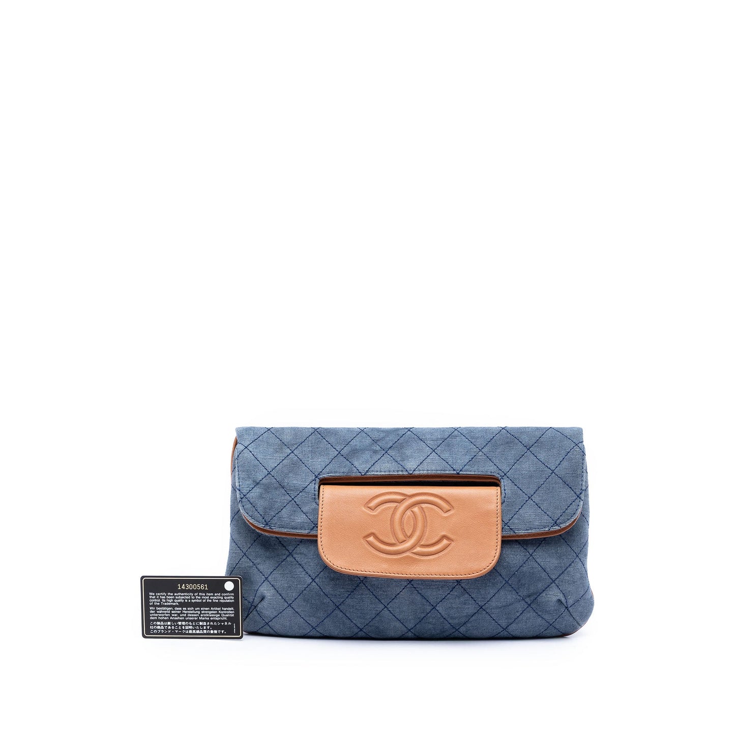 Chanel CC Quilted Denim Foldover Clutch