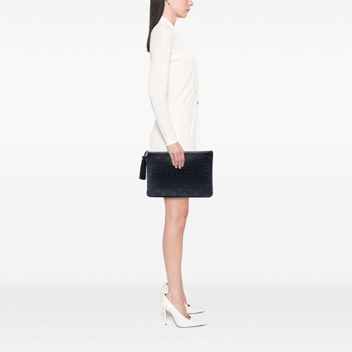 Chanel Large Quilted Lambskin Double Stitch Tassel O Case Clutch