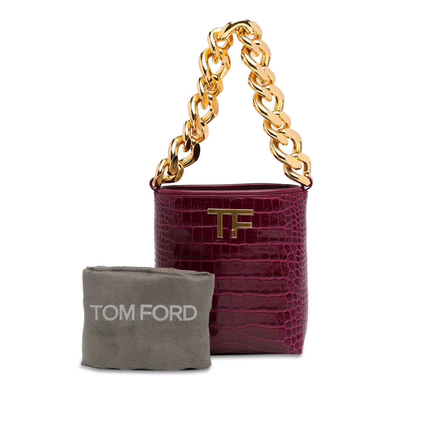 Tom Ford Mini Croc-Embossed Chain Bucket Bag