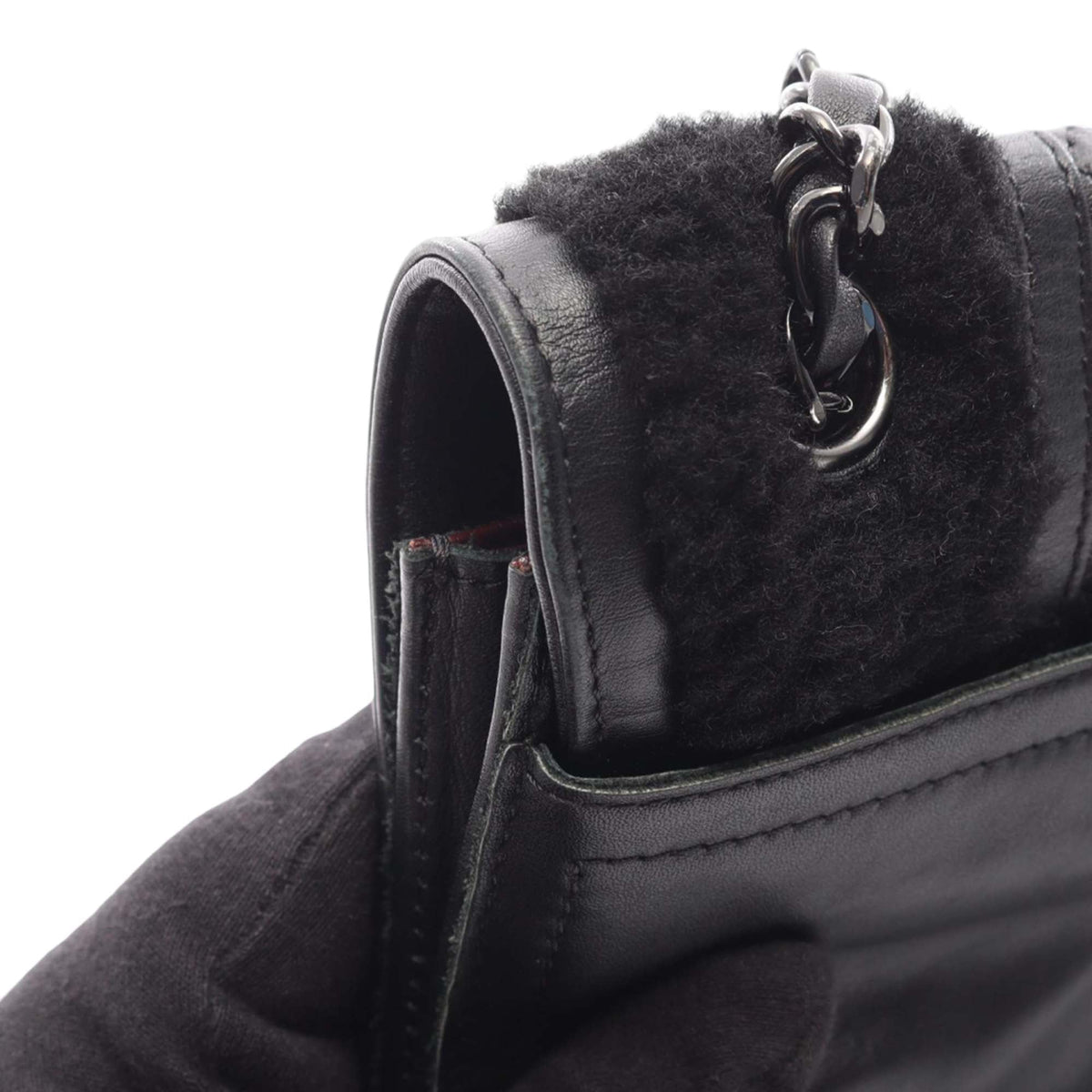 Chanel Shearling Trimmed CC Quilted Lambskin Flap — Black