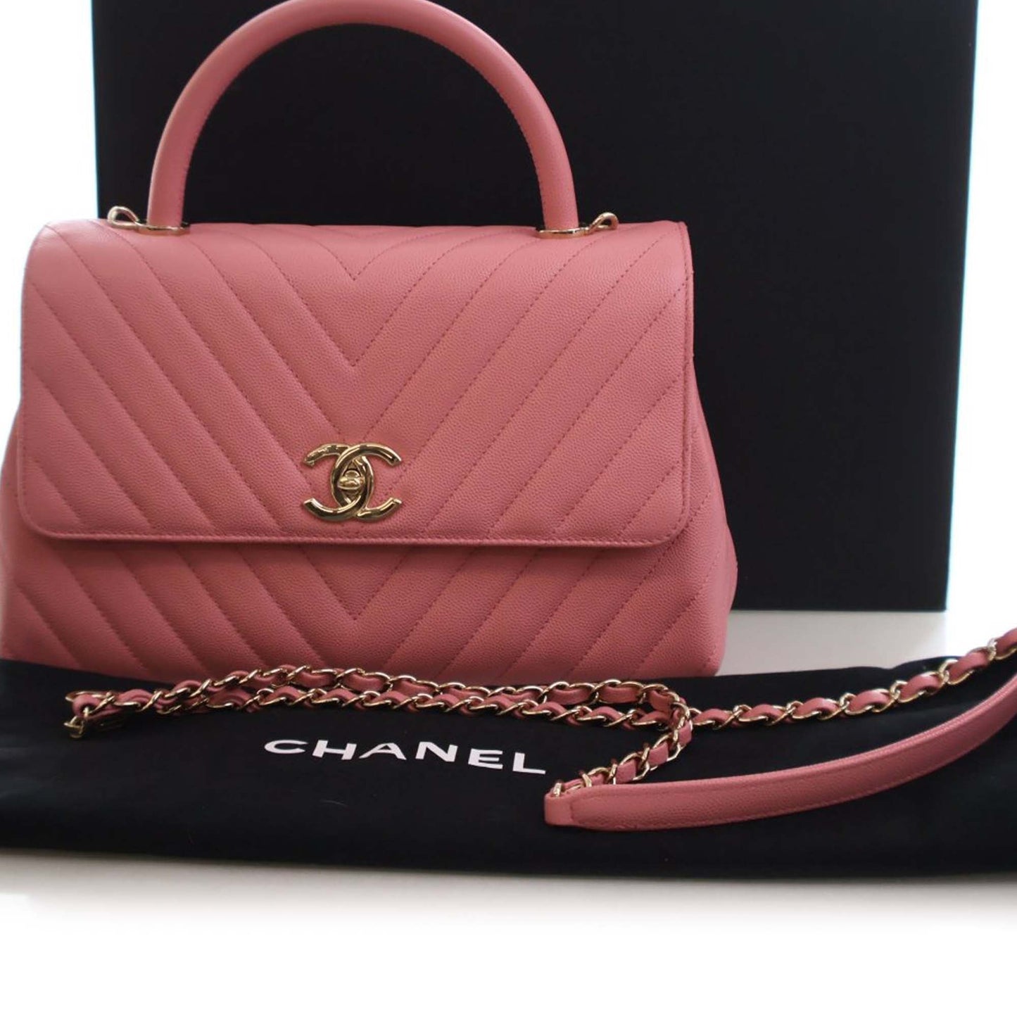Chanel Small Caviar Chevron Coco Top Handle Bag