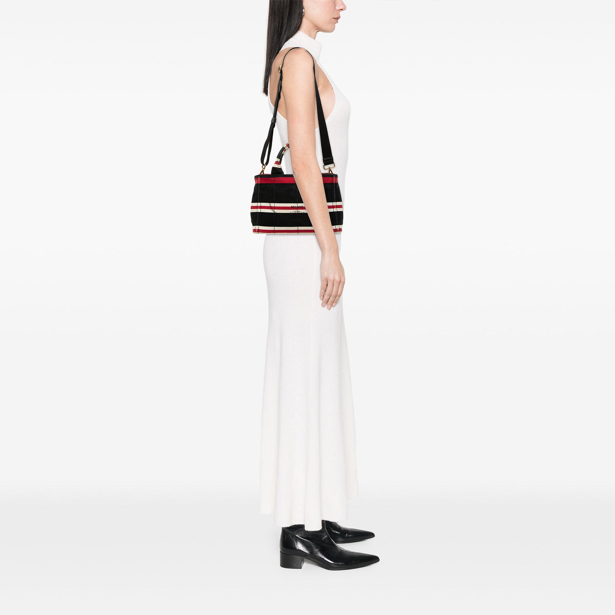 Prada Small Canvas Canapa Logo Stripes Tote