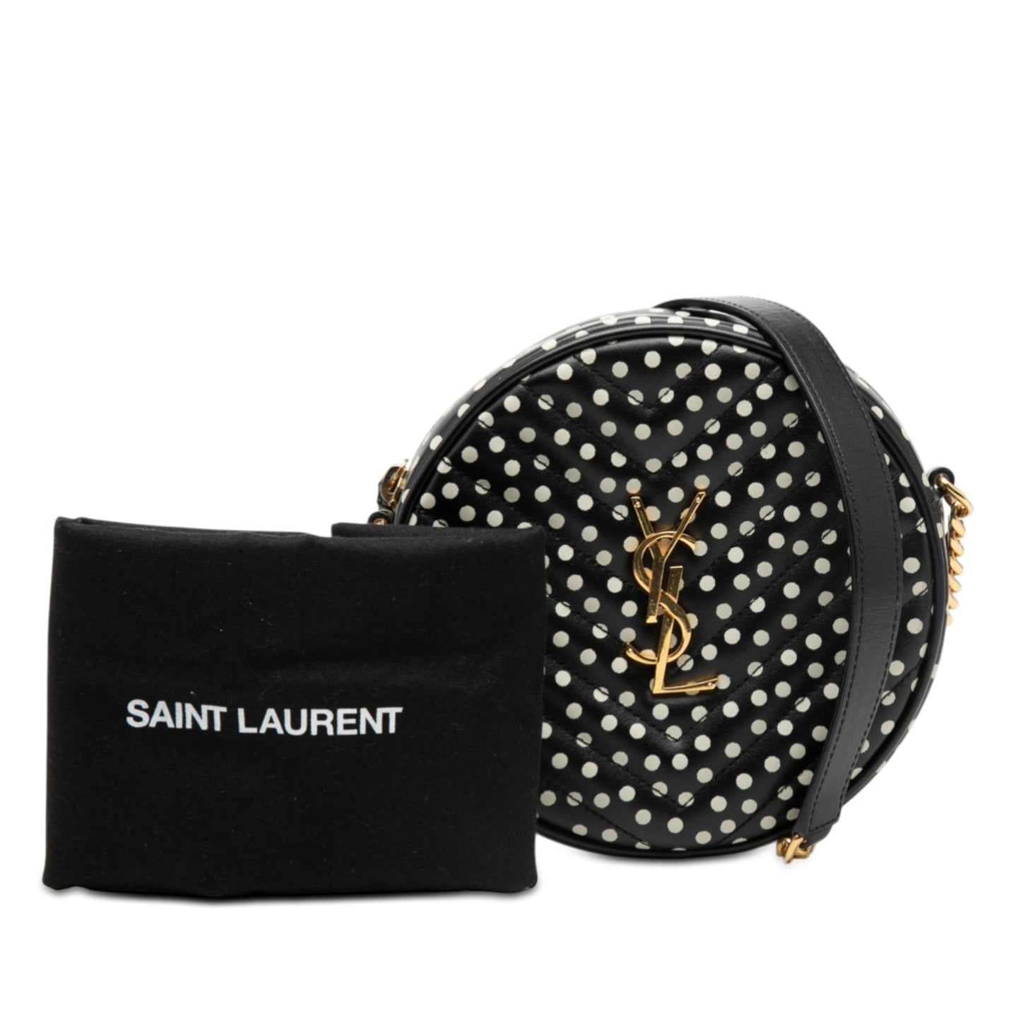 Saint Laurent Chevron Calfskin Polka Dot Round Vinyle Camera Bag