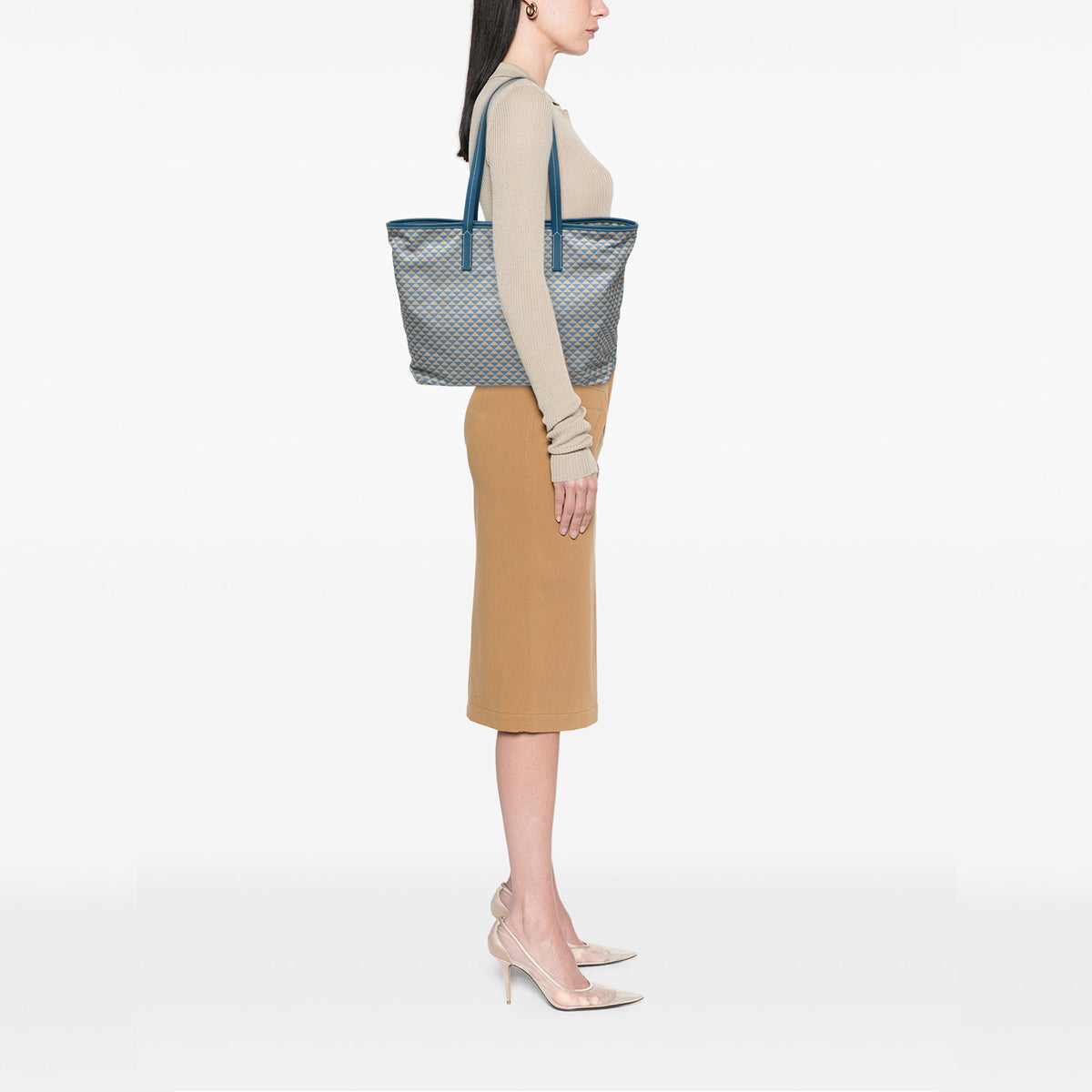 Prada Saffiano Trimmed Tessuto Symbole Triangolo Tote — Blue