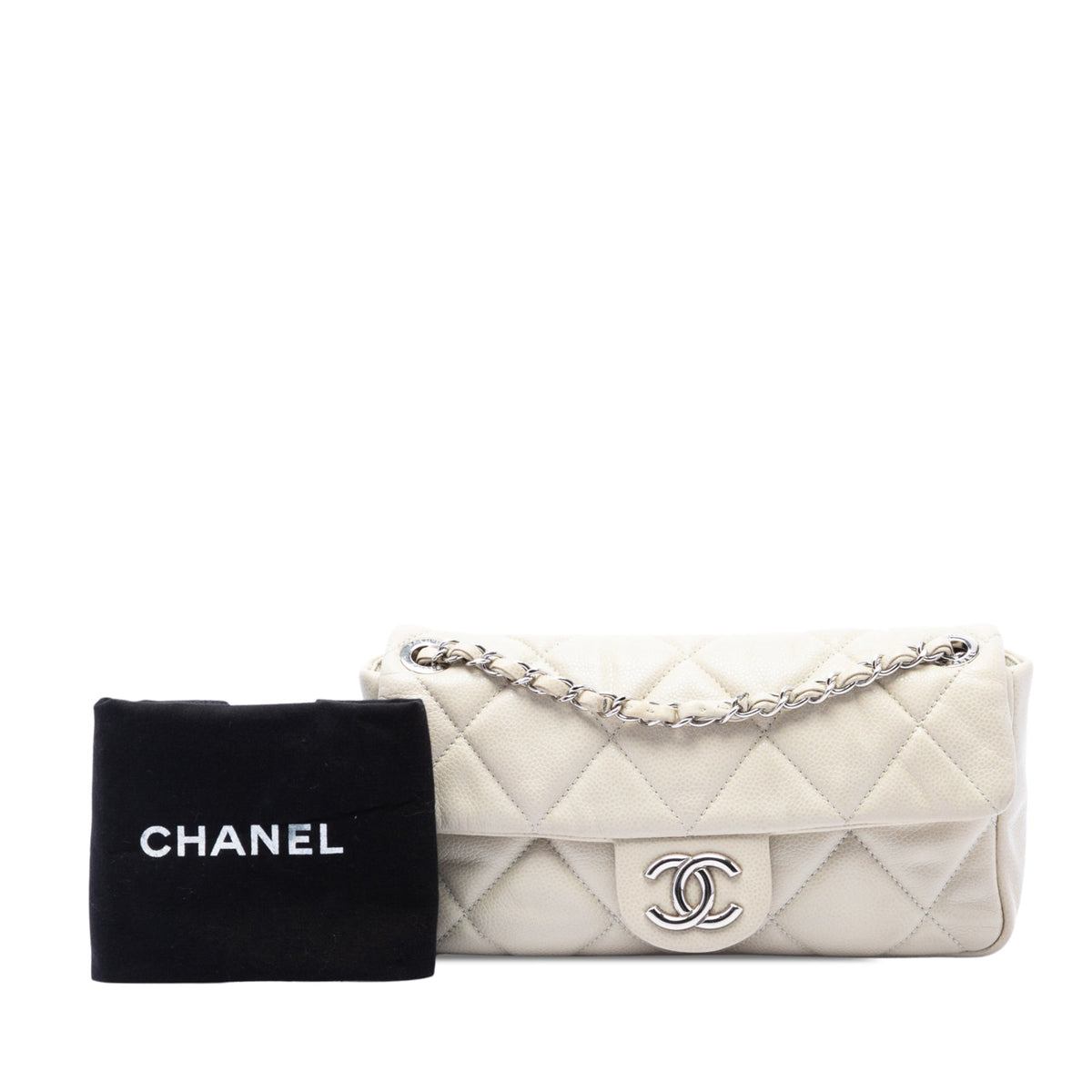 Chanel Small Glazed Quilted Caviar Nature Flap — White