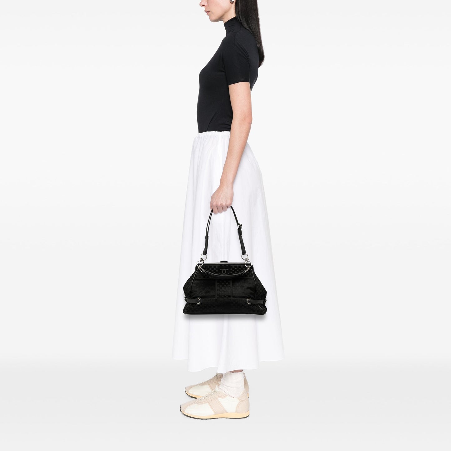 Chanel CC Check Embossed Velvet Belted Side Frame Bag