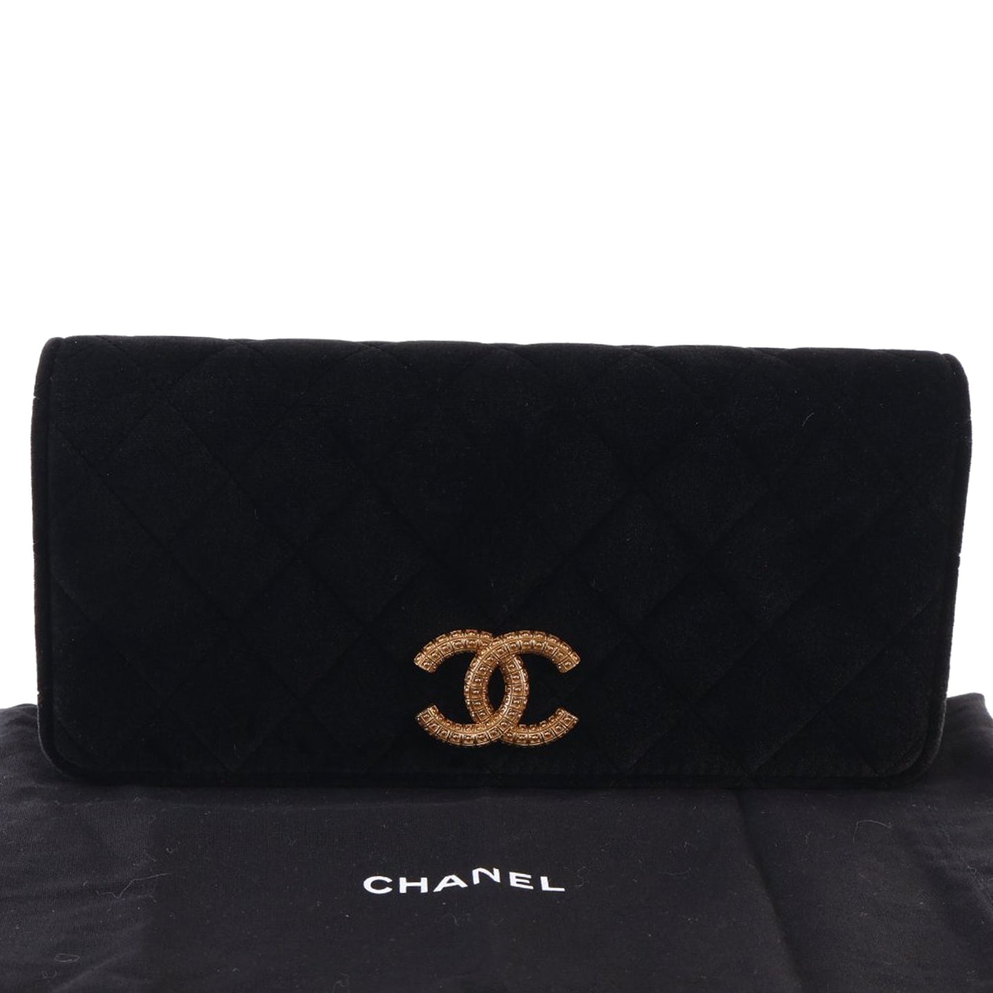 Chanel CC Quilted Velvet East West Clutch On Chain