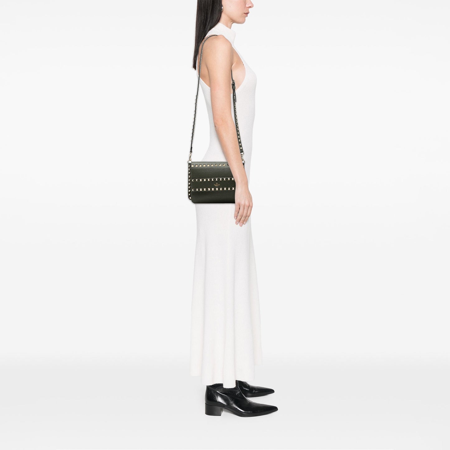Valentino Grained Calfskin Rockstud Side Slip Crossbody