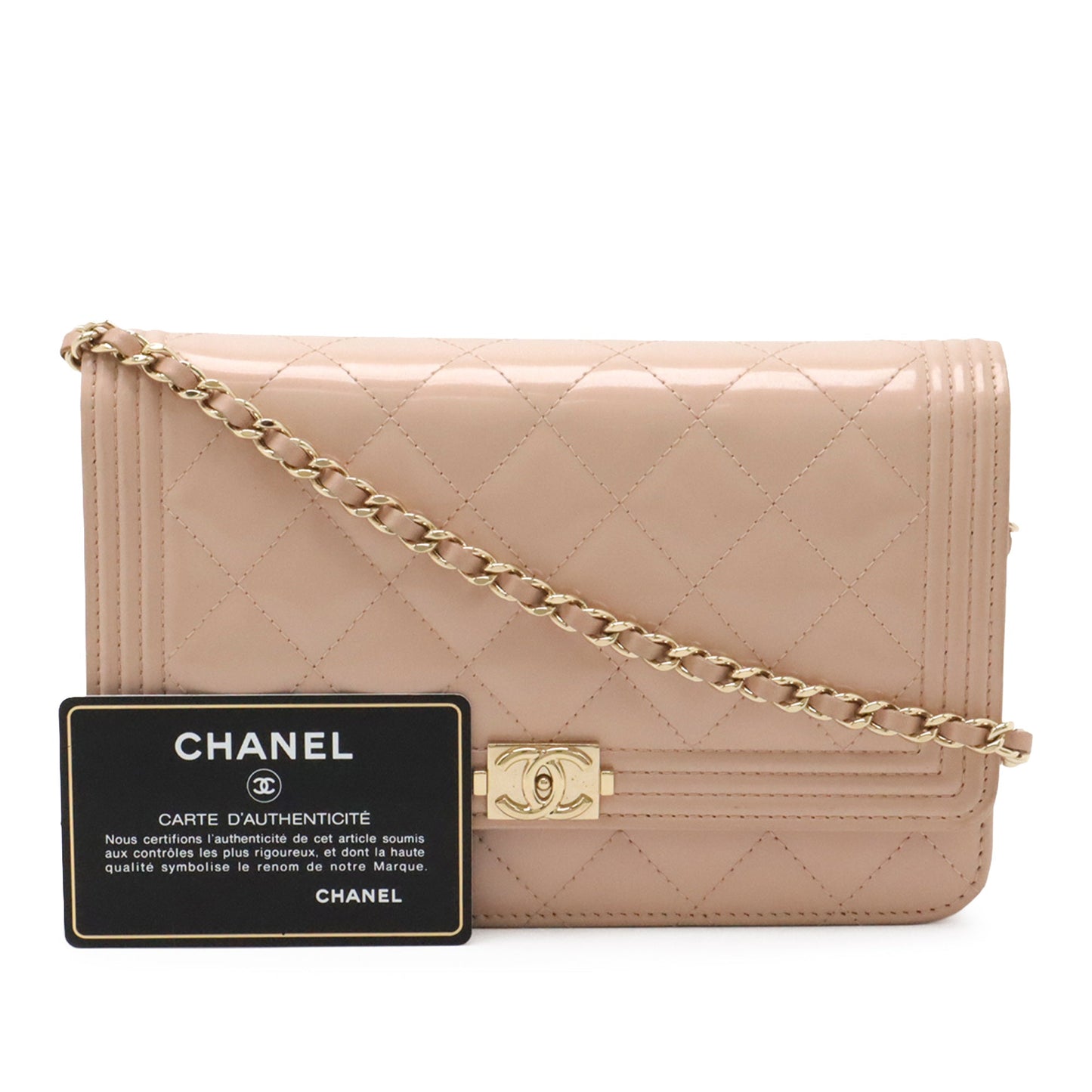 Chanel Quilted Patent Boy Wallet on Chain