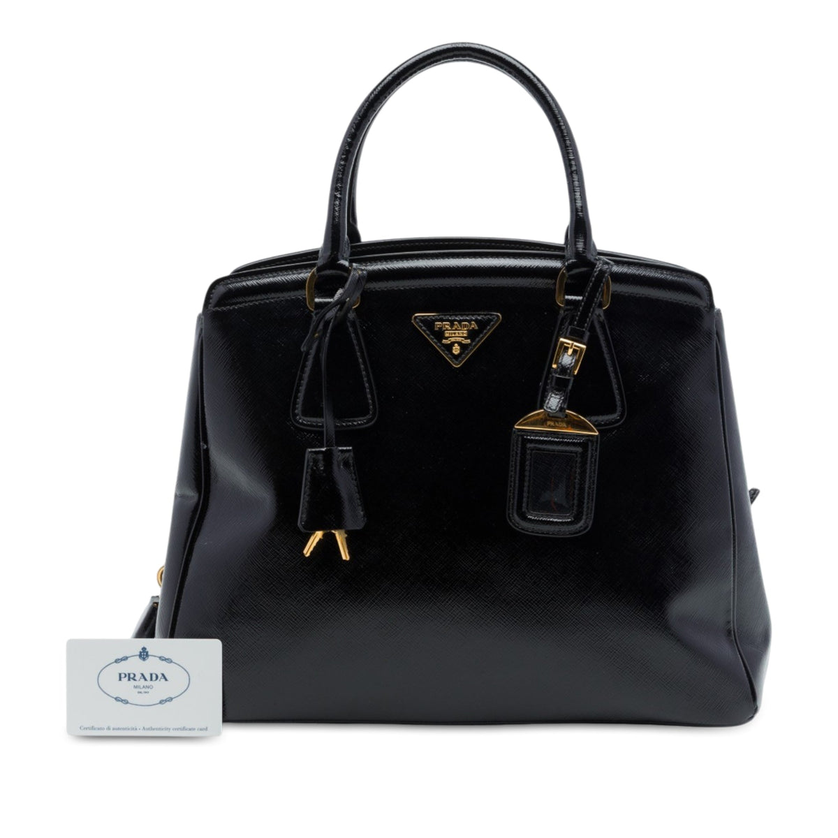 Prada Medium Saffiano Vernice Parabole Tote — Black