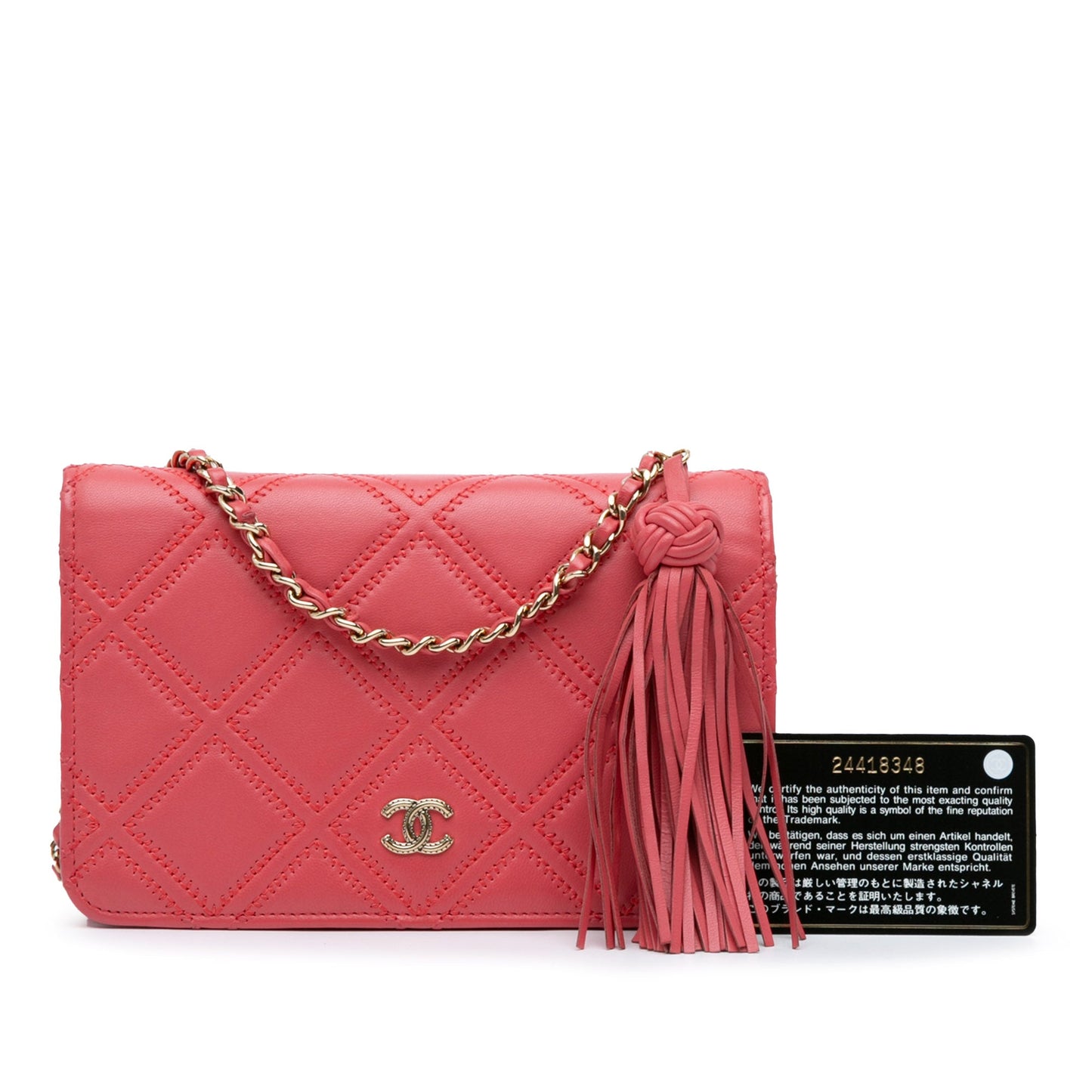 Chanel CC Quilted Lambskin Double Stitch Tassel Wallet On Chain