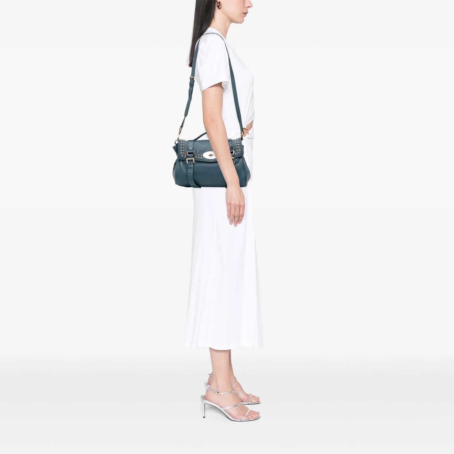 Grained Calfskin Studded Alexa Satchel