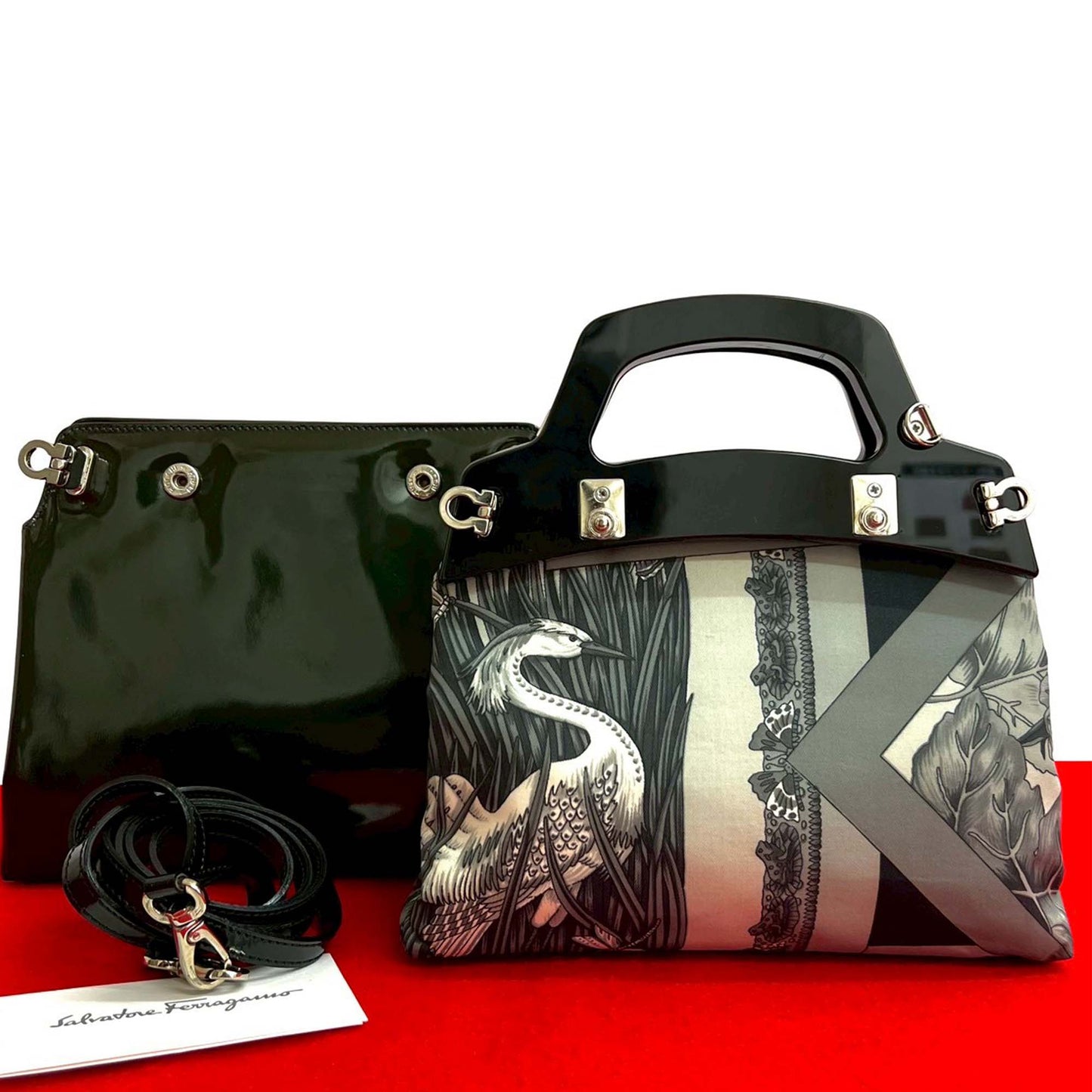 Ferragamo Printed Canvas Acrylic Top Handle Bag