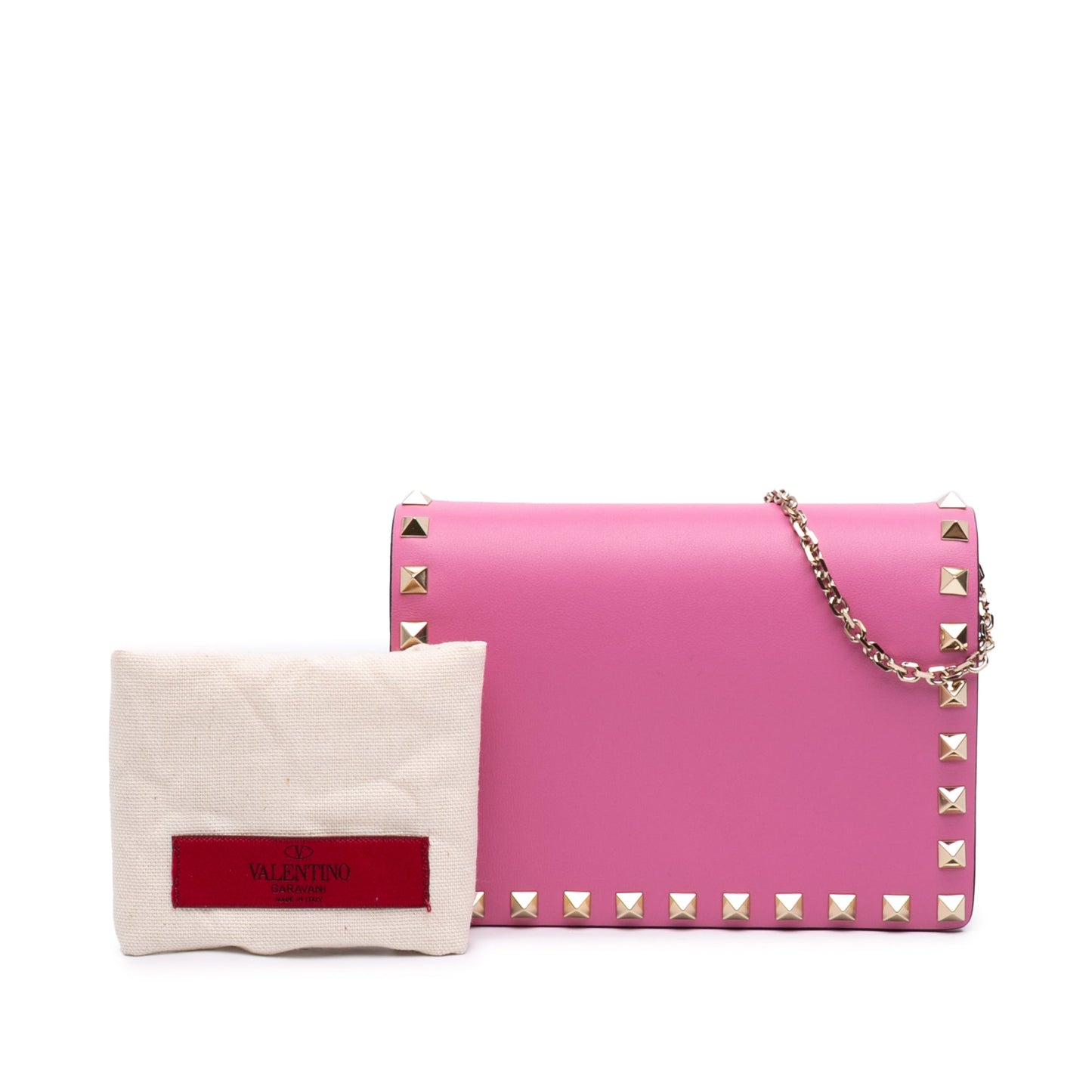 Valentino Pebbled Calfskin Rockstud Wallet On Chain