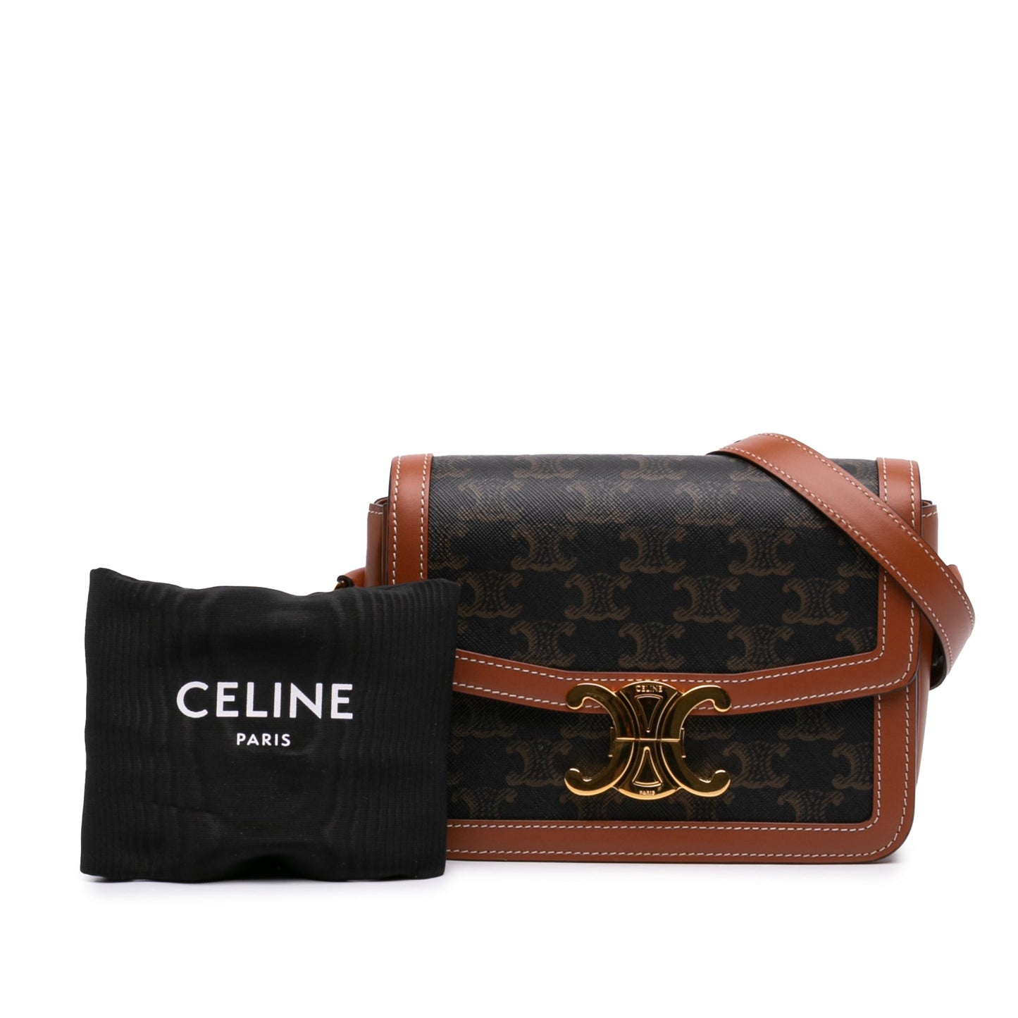Celine Teen Triomphe Coated Canvas and Calfskin Triomphe Crossbody