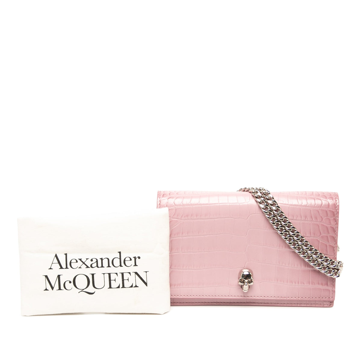 Alexander McQueen Small Crocodile Embossed Calfskin Skull Crossbody — Pink
