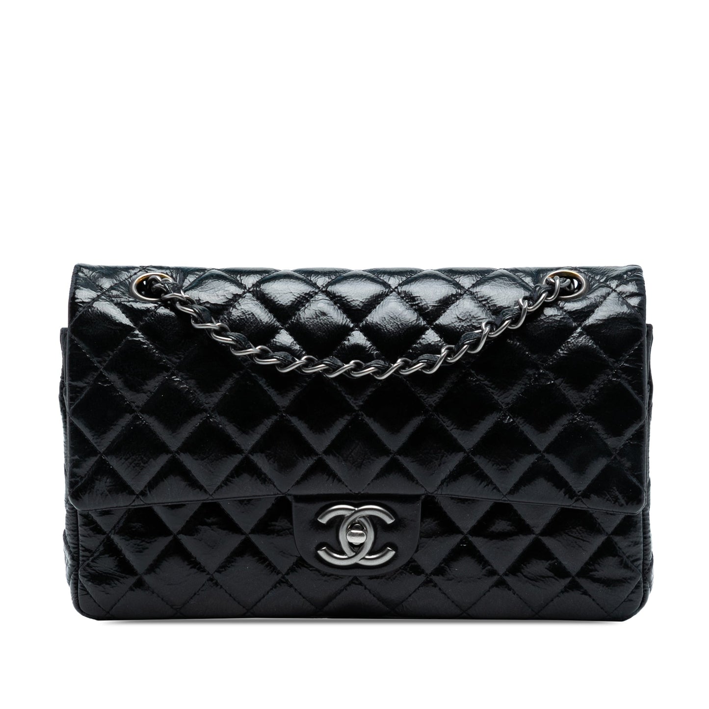 Chanel Medium Classic Crinkled Patent Double Flap