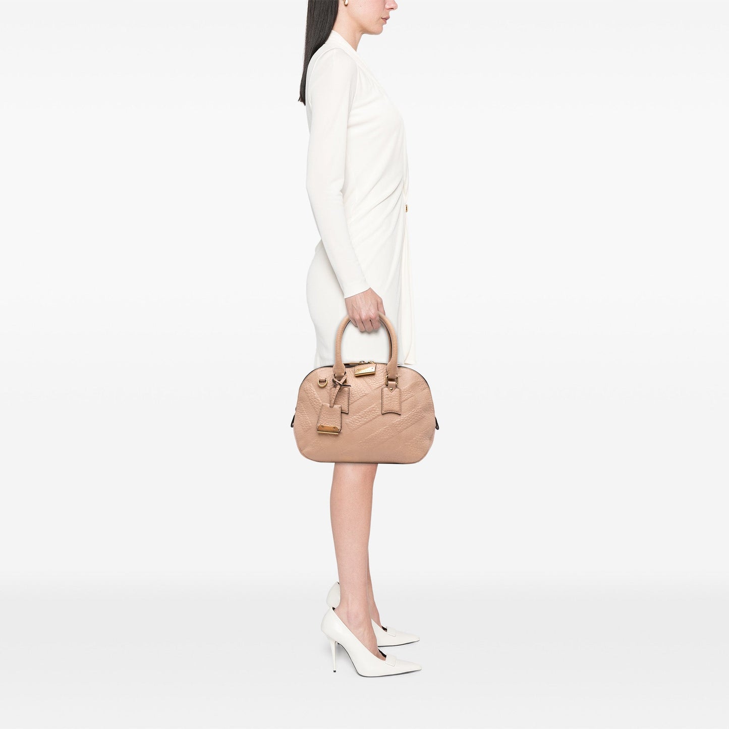 Burberry Medium Heritage Grain Check Embossed Orchard Bowling Bag