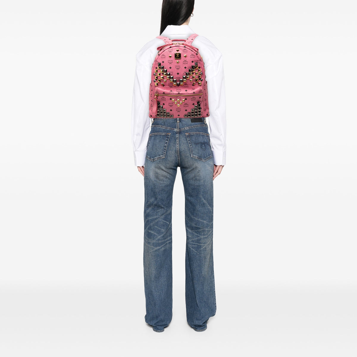 MCM Visetos Studded Coated Canvas Stark Backpack — Pink