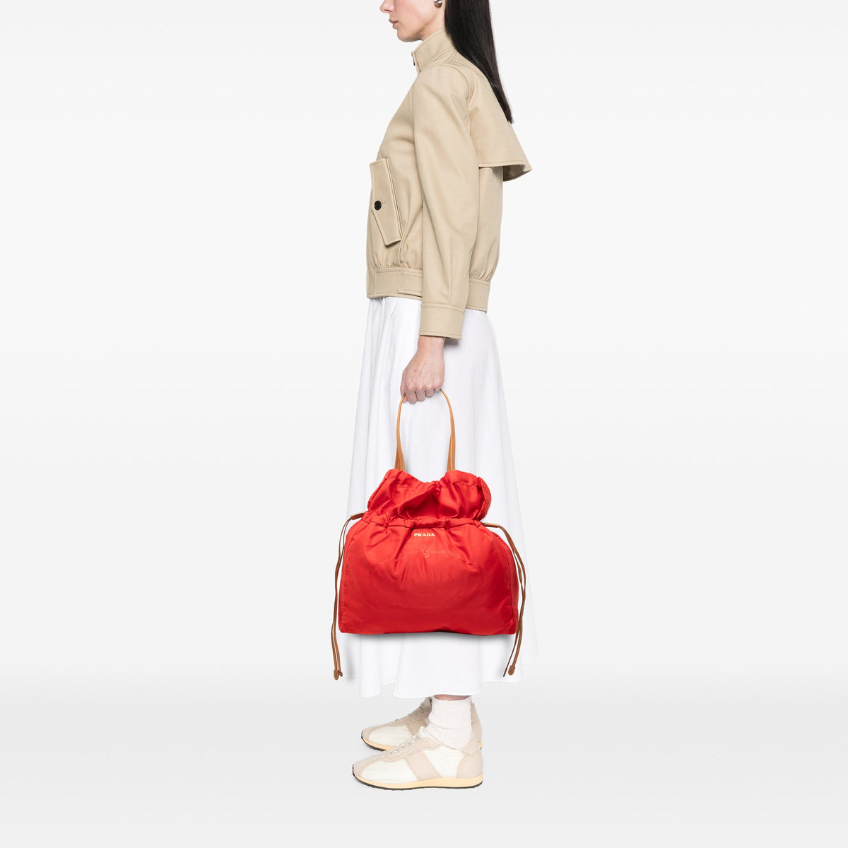 Prada Tessuto Logo Drawstring Tote — Red