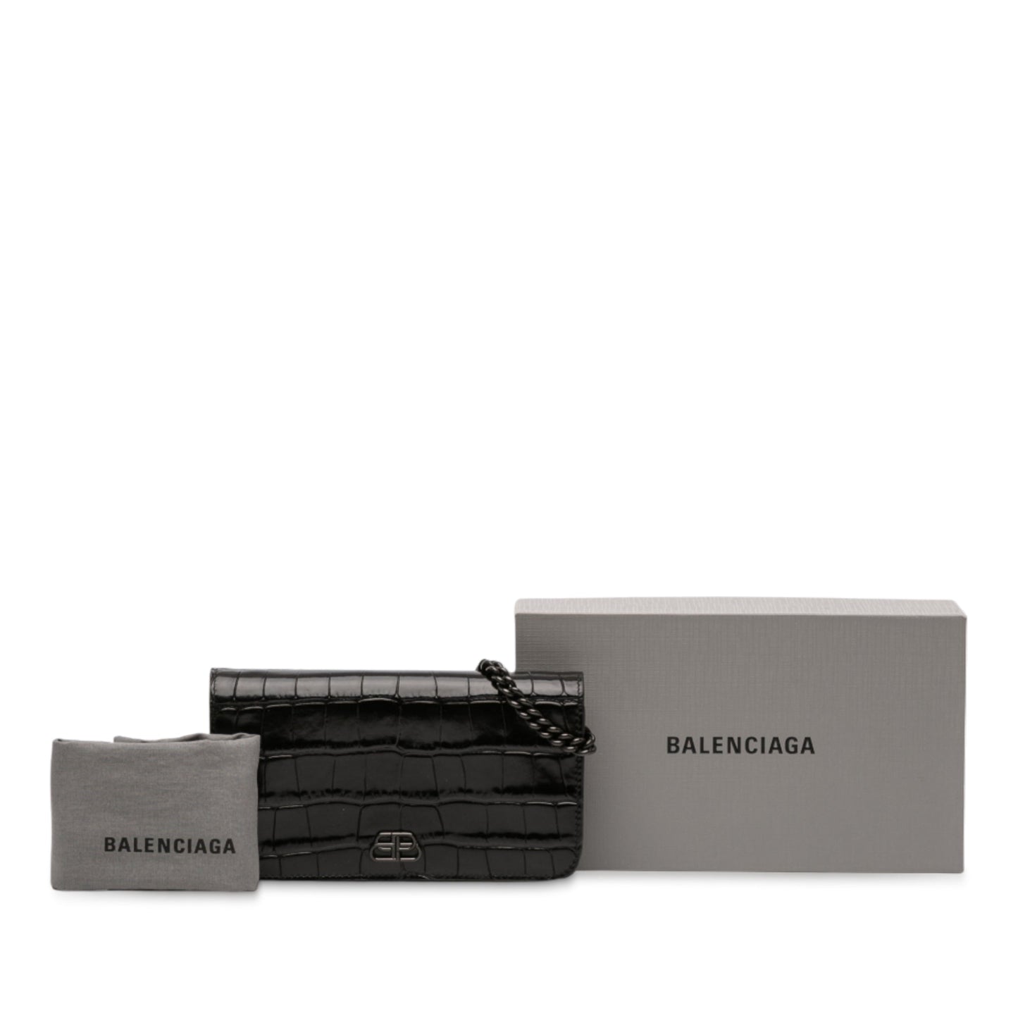 Balenciaga Croc Embossed Leather BB Phone Holder with Chain