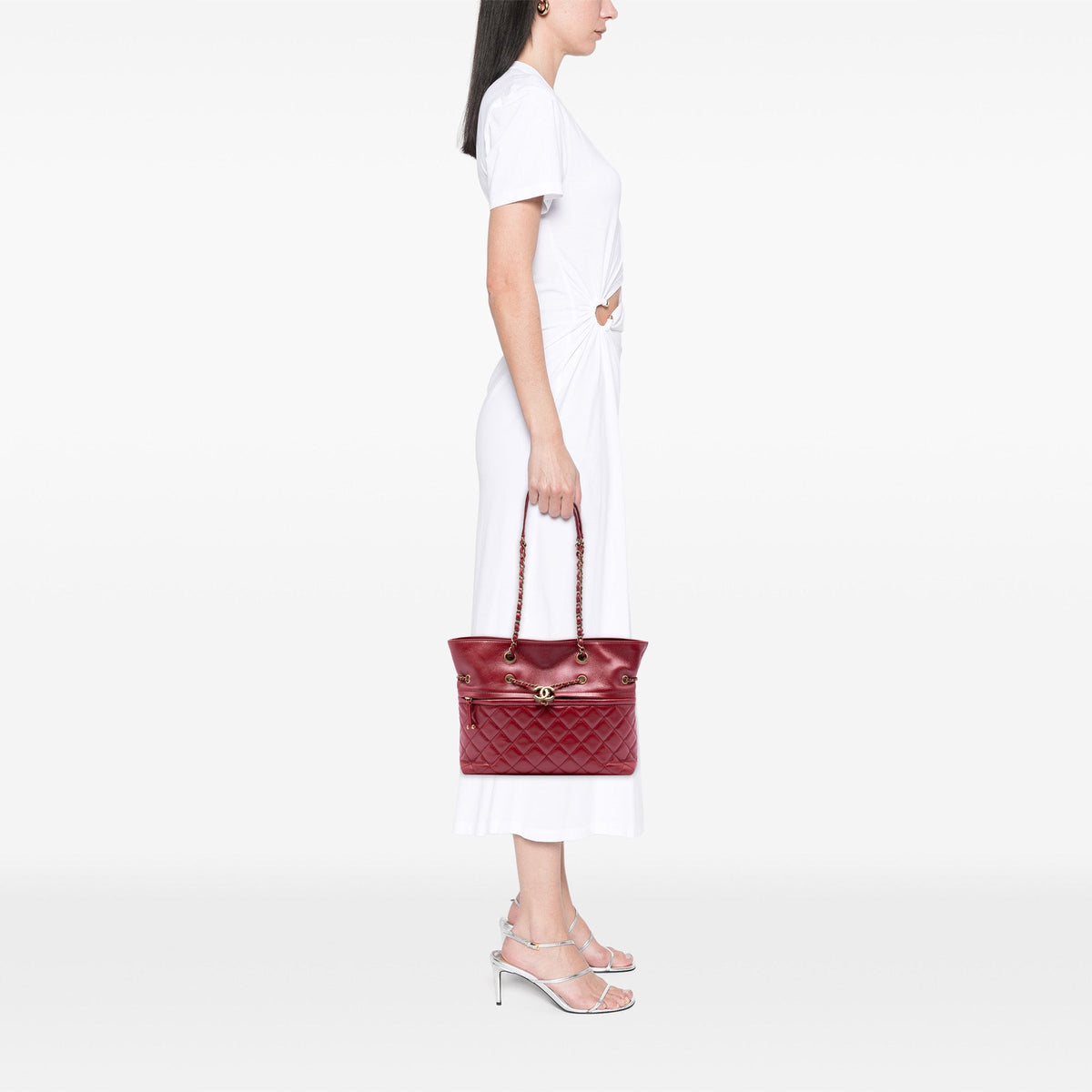 Chanel CC Quilted Calfskin Front Zip Drawstring Chain Tote