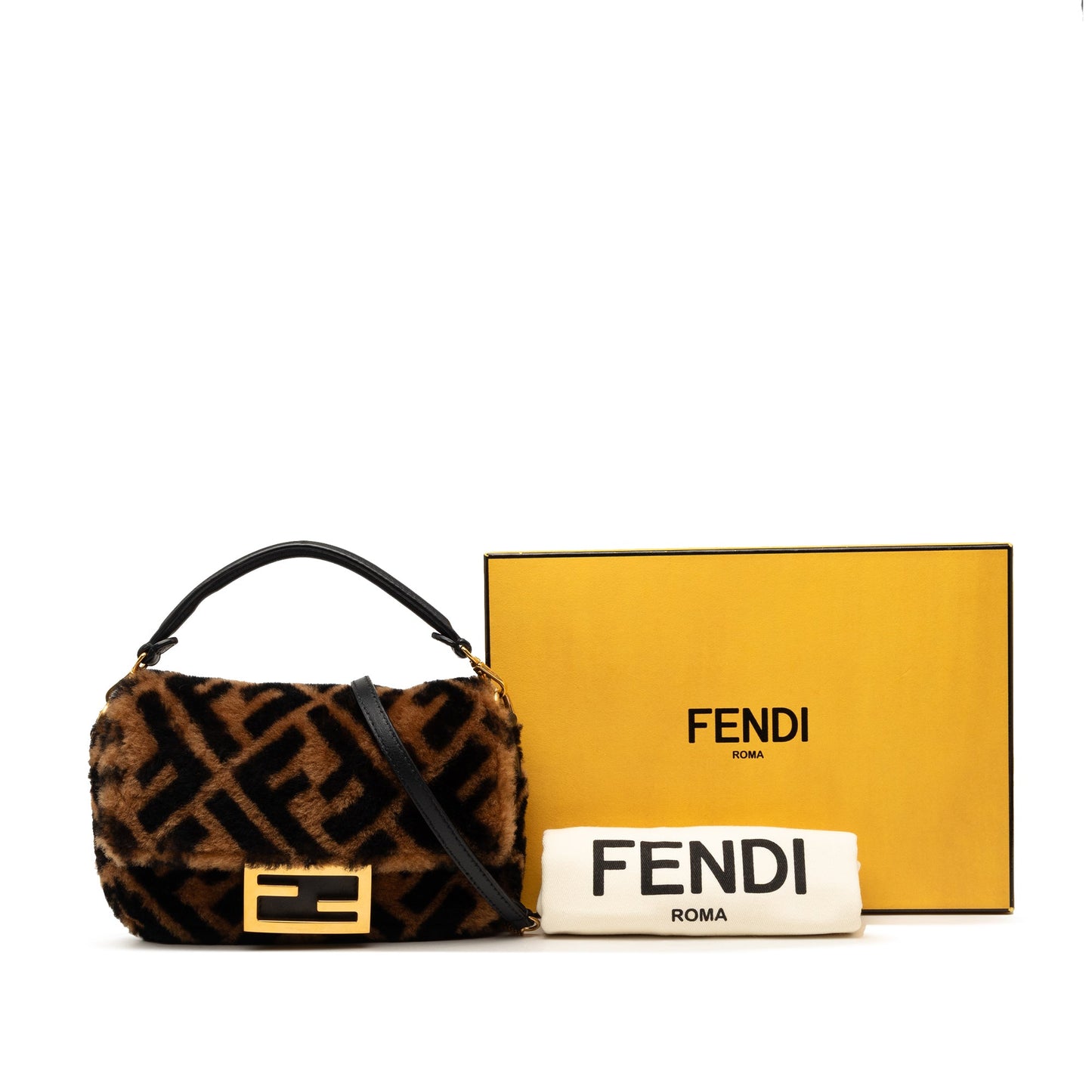 Fendi Mini Zucca Shearling Chain Baguette Satchel