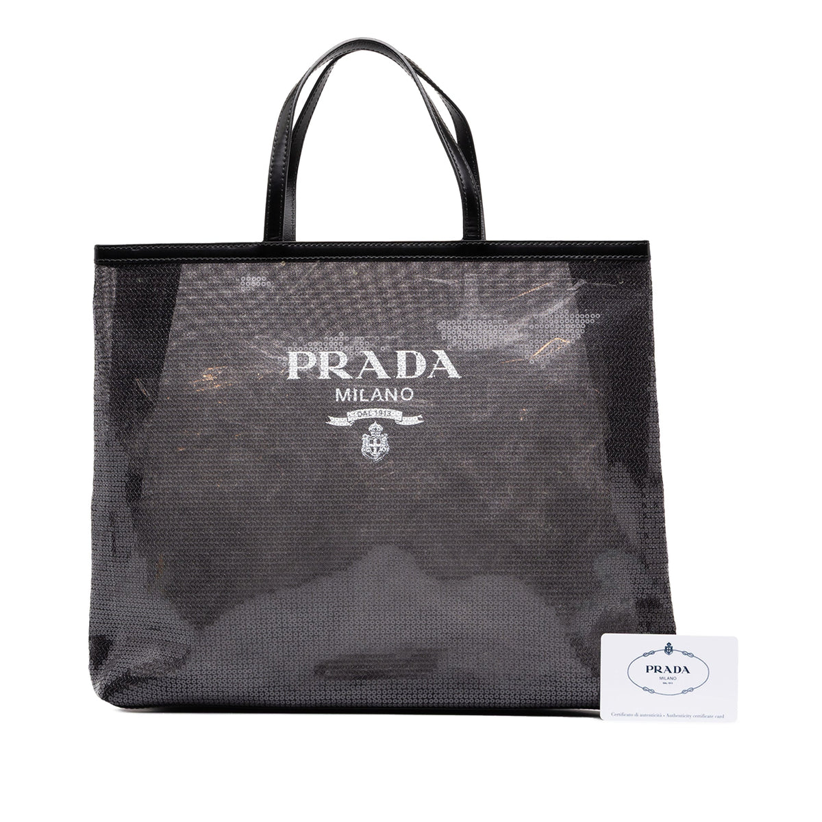 Prada Large Sequined Mesh Logo Tote — Black