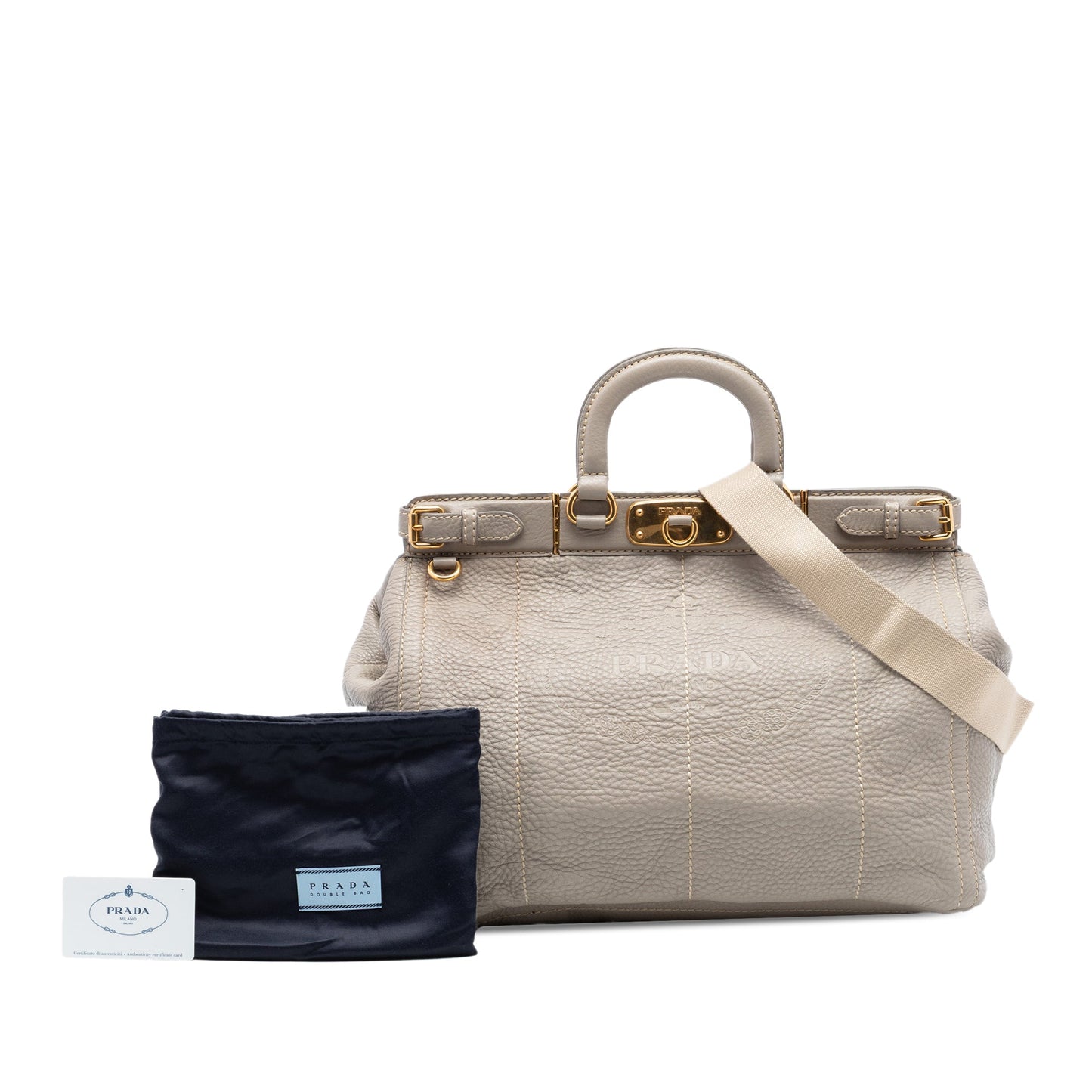 Prada Vitello Daino Canapa Logo Frame Satchel