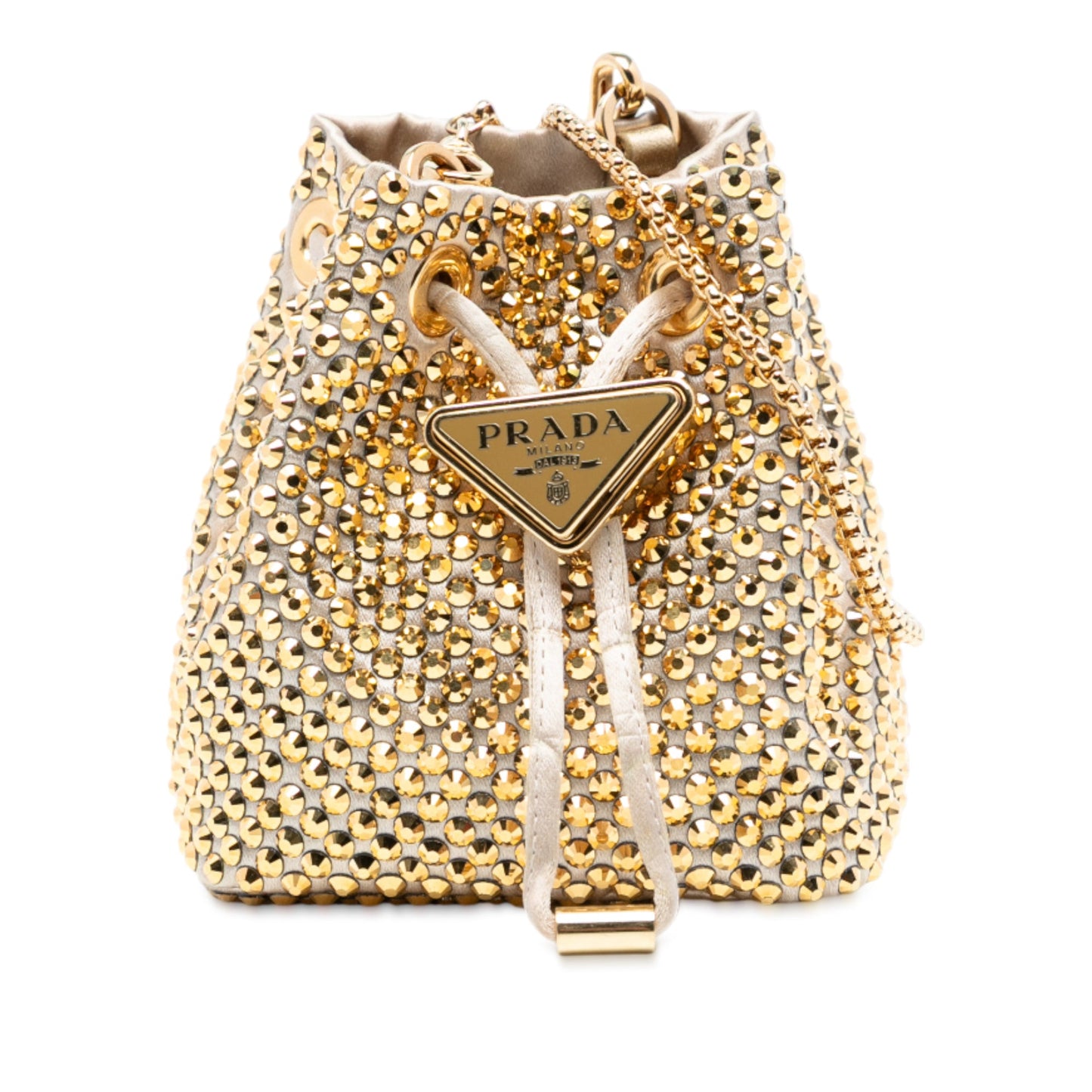 Prada Mini Re Nylon Crystal Embellished Drawstring Bucket Bag