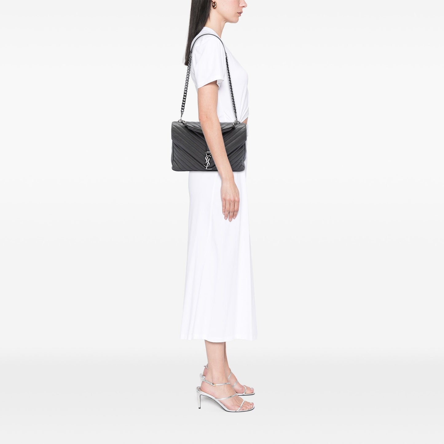 Saint Laurent Large Chevron Sheepskin Monogram College Satchel