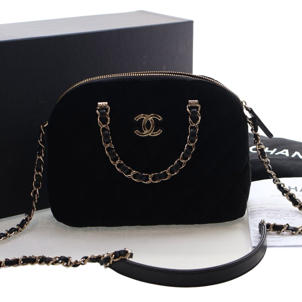 Chanel Quilted Velvet Coco Clutch With Chain — Black