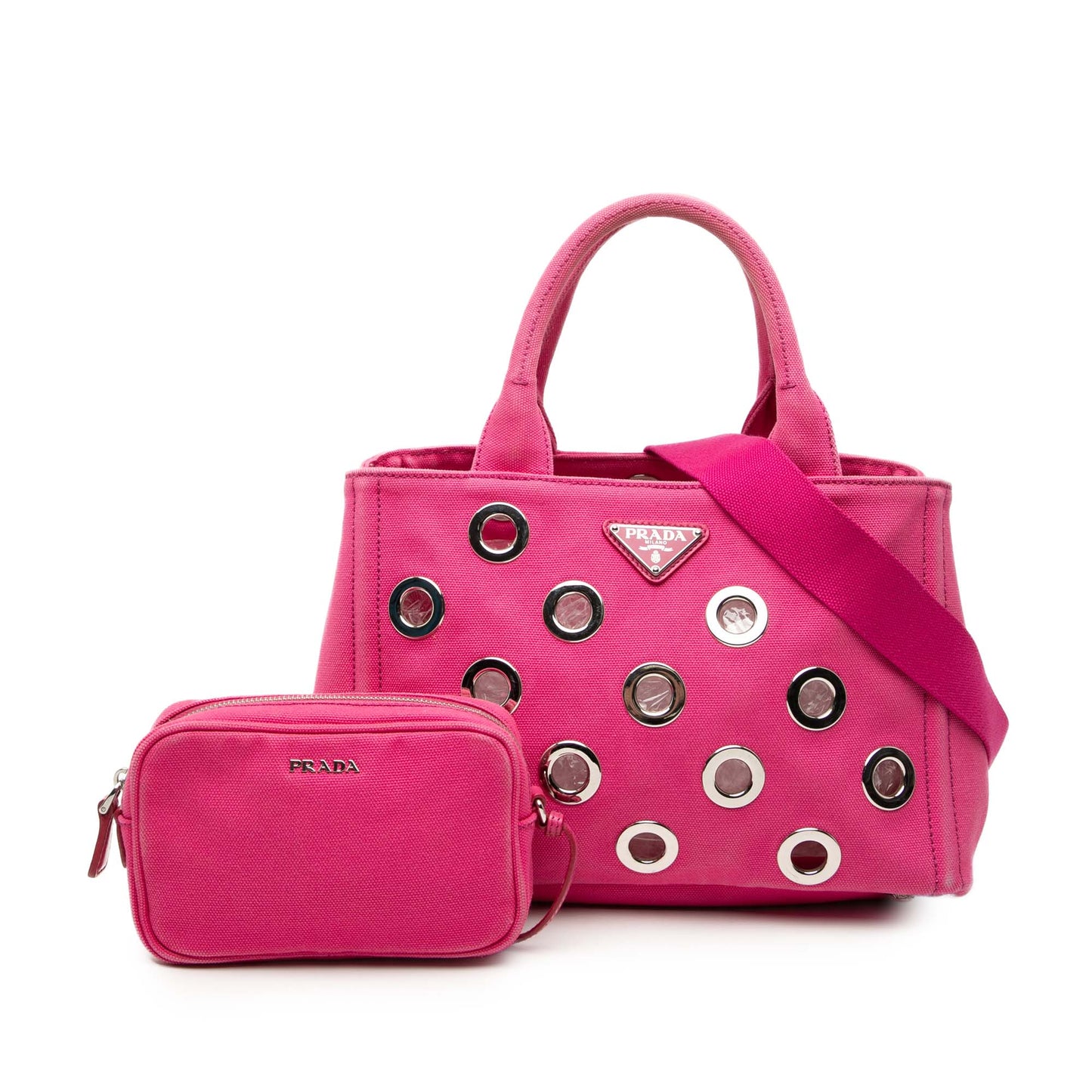 Prada Small Canvas Canapa Grommet Satchel