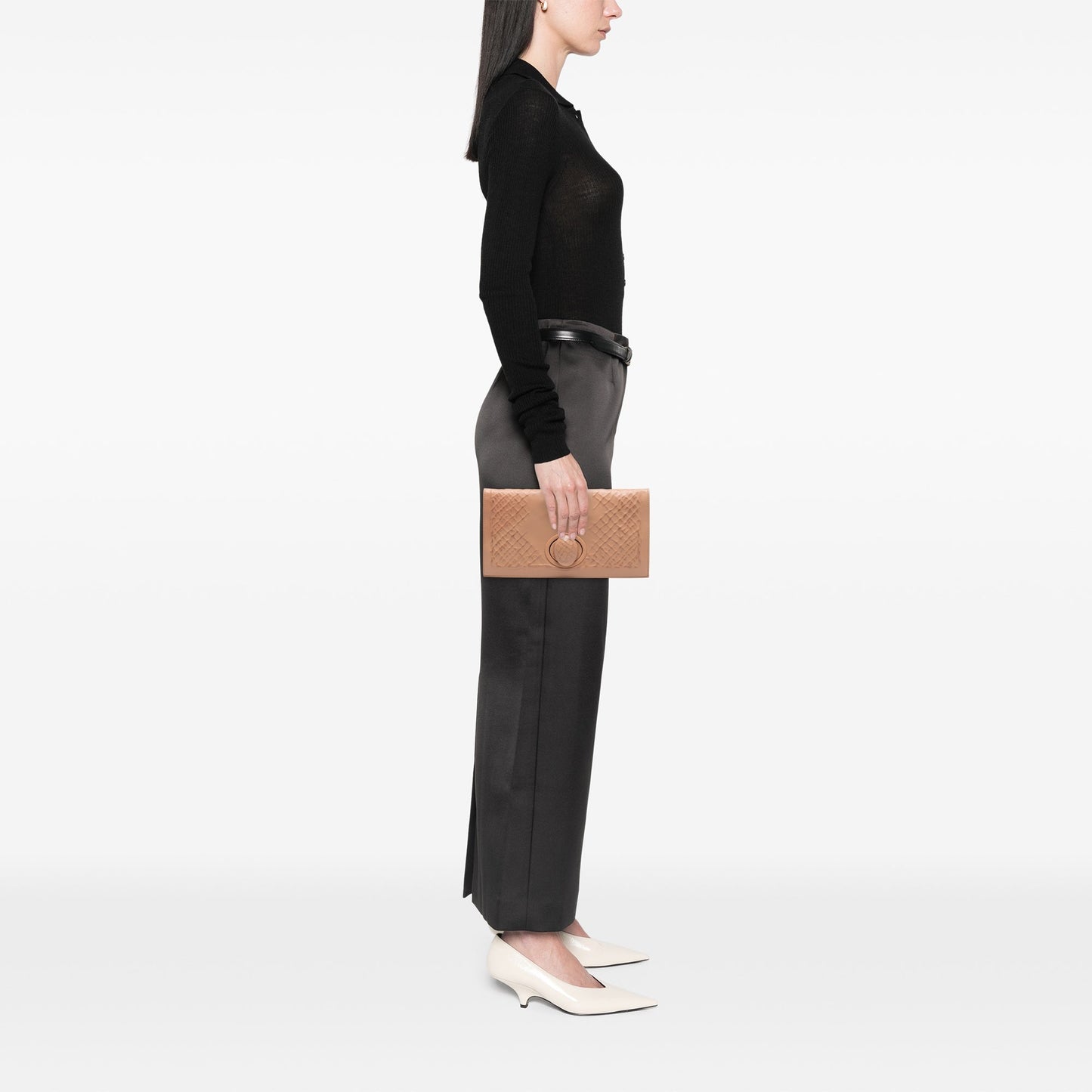 Bottega Veneta Nappa Embossed Intrecciato Turnlock Clutch