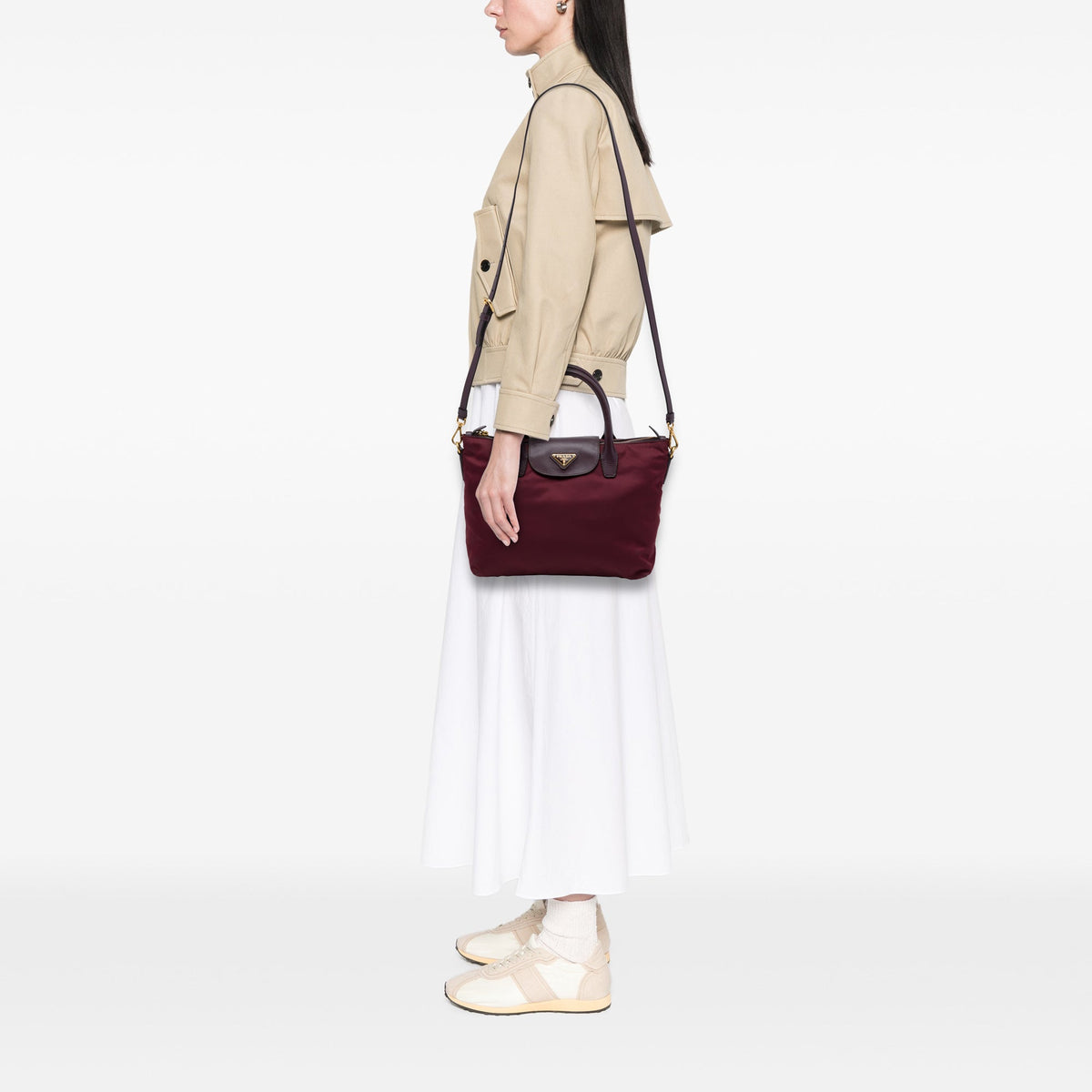 Prada Saffiano Trimmed Tessuto Satchel — Red
