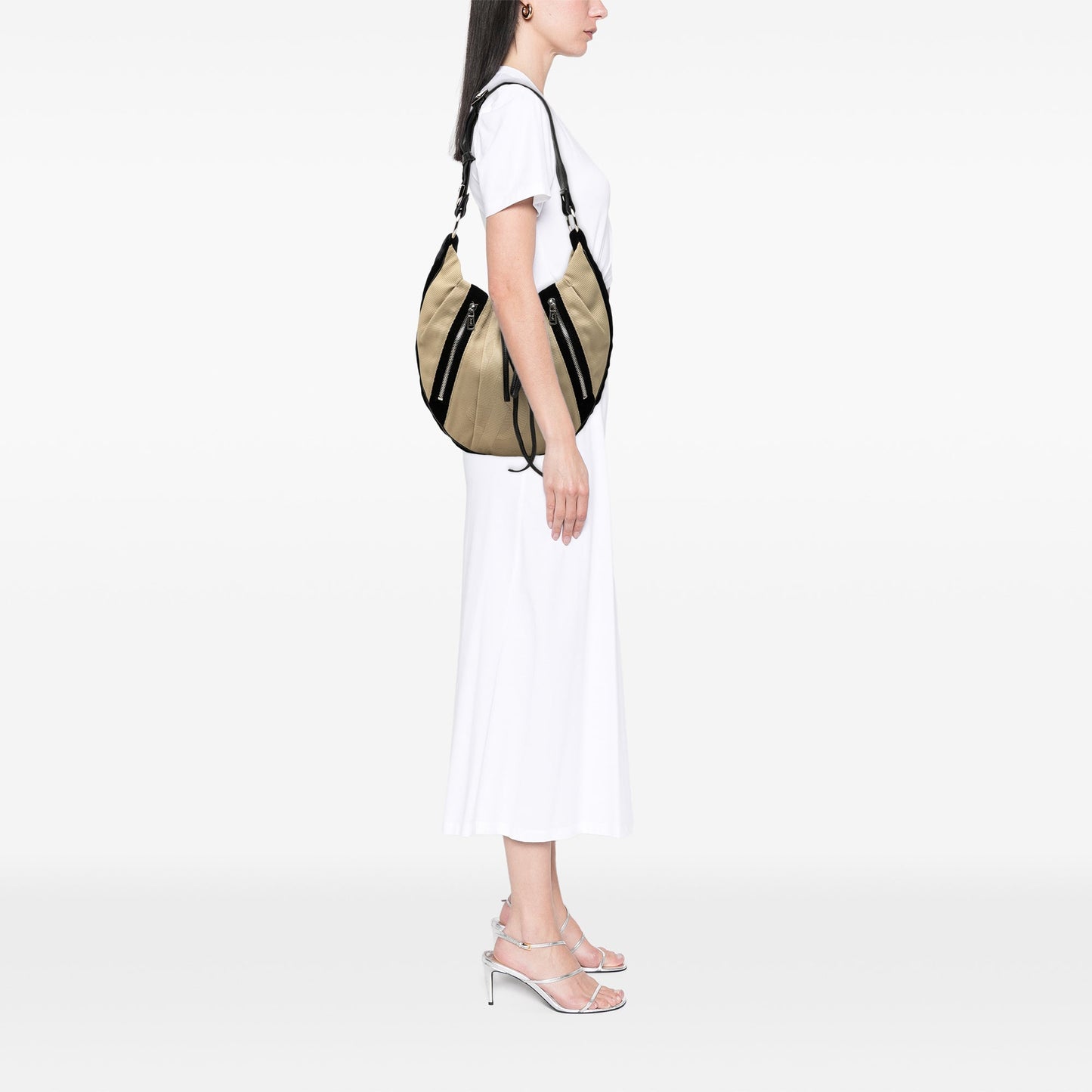 Saint Laurent Canvas and Velvet Rive Gauche Pleated Hobo