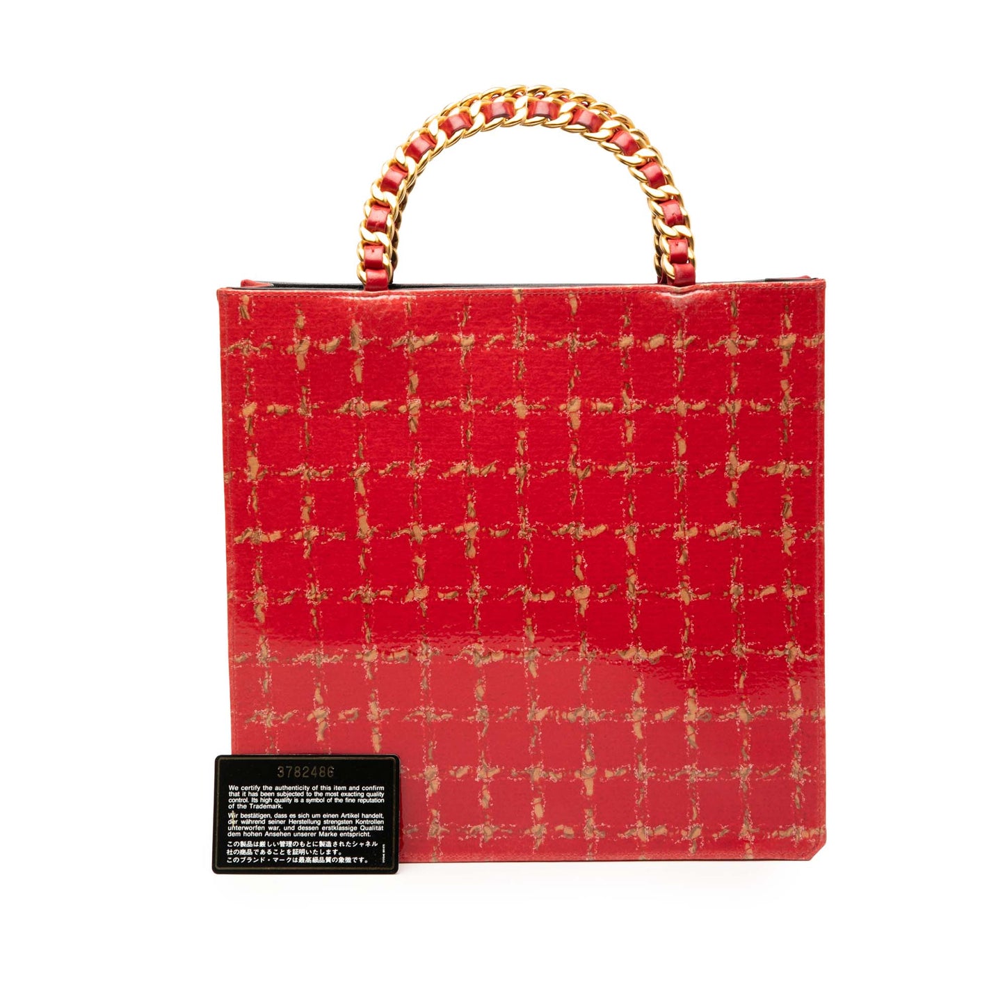 Chanel Chocolate Bar Patent Tweed Print Tote