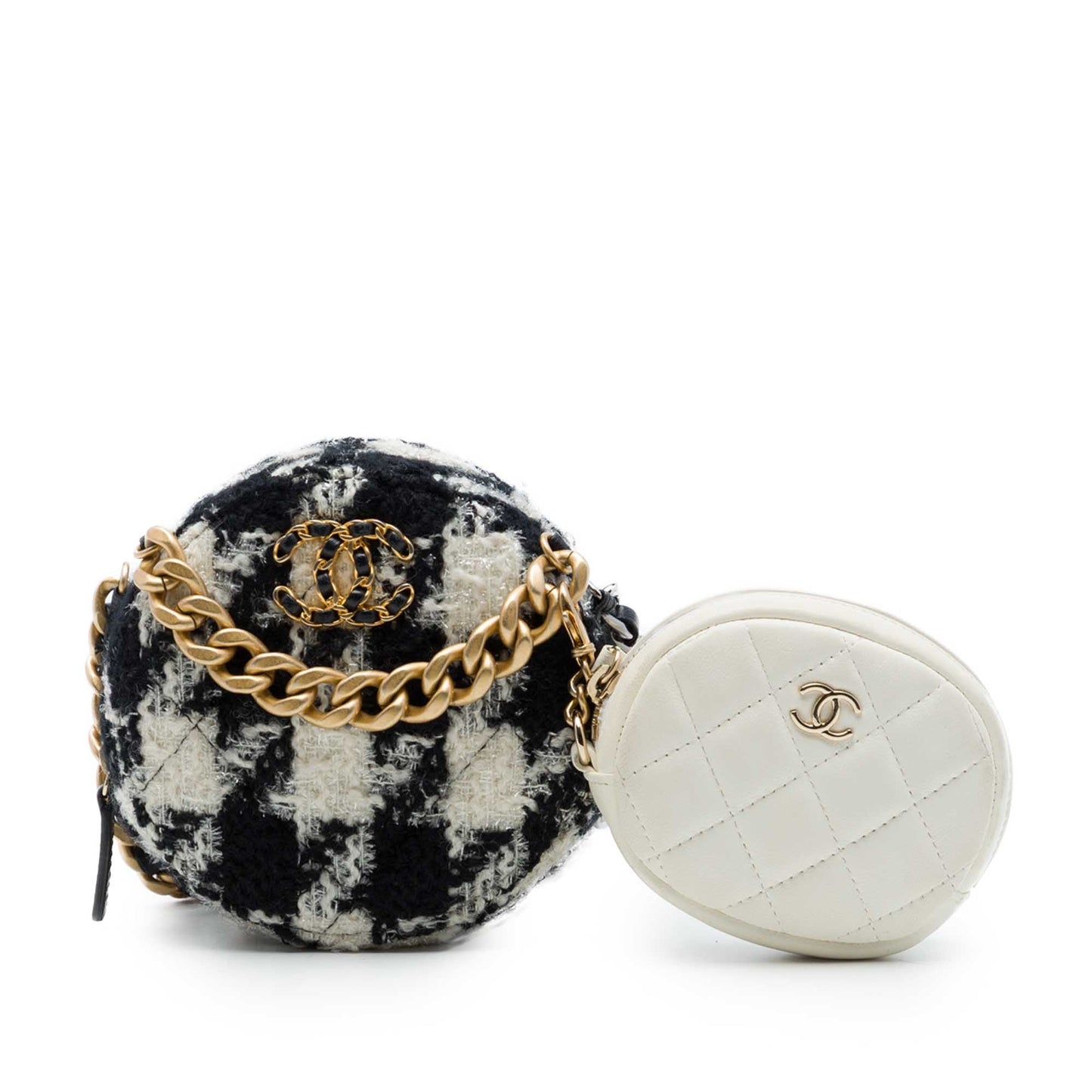 Chanel Tweed 19 Round Clutch with Chain and Coin Purse